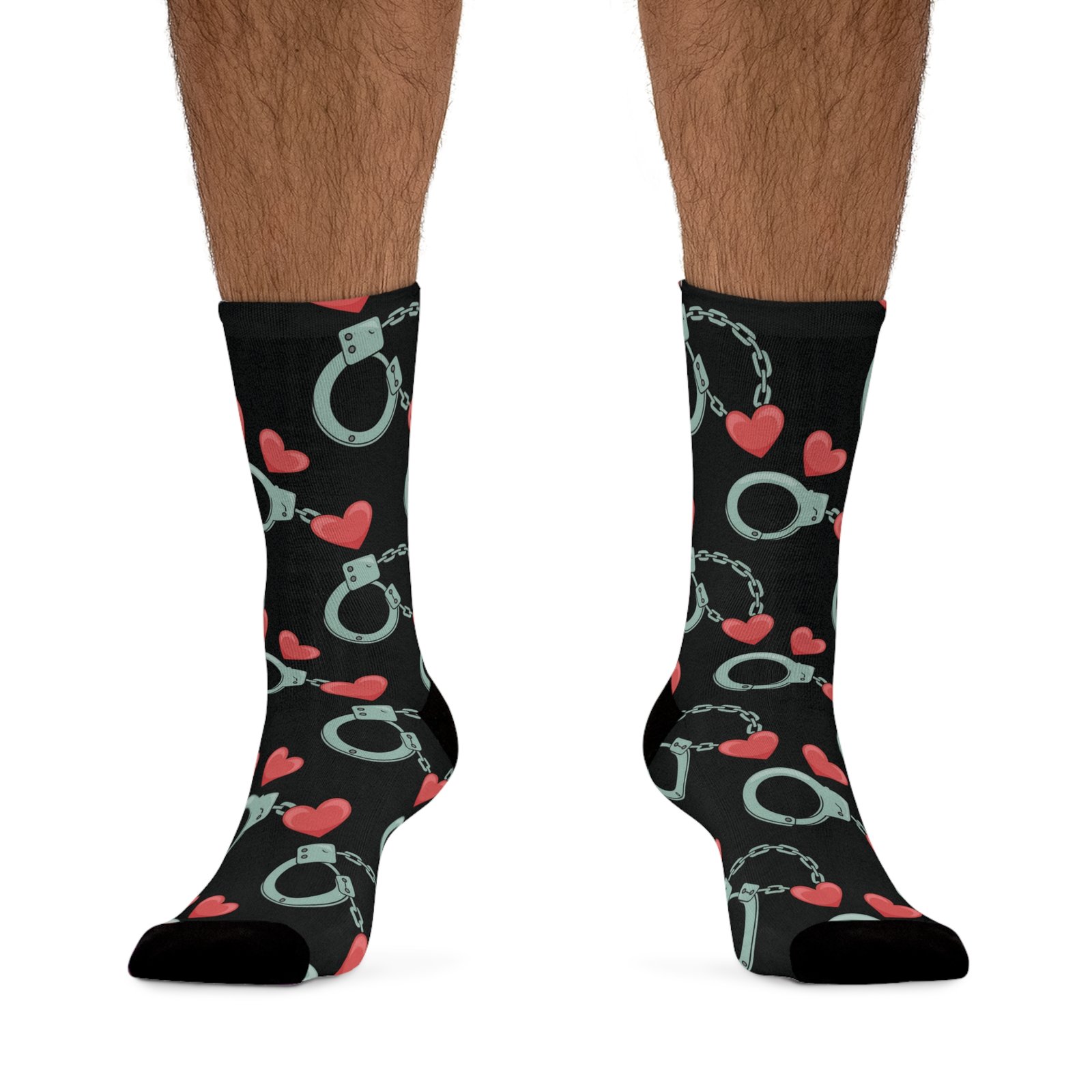 Handcuffs and Hearts Pattern - Recycled Poly Socks - Fun & Eco-Friendly Gift for Party Lovers - Image 3