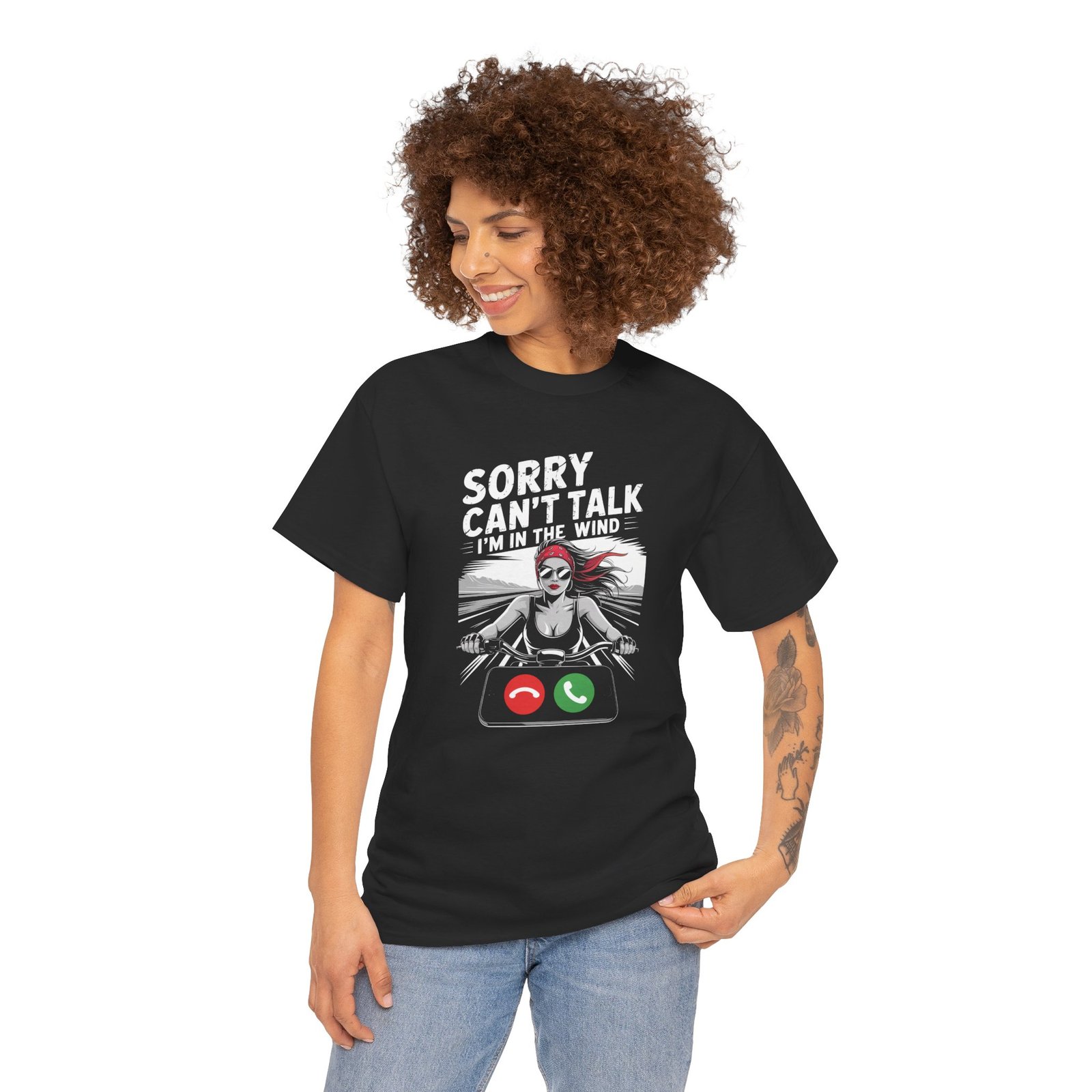Motorcycle T-Shirt - Sorry Can't Talk I'm in the Wind - Female Biker Excuse - Unisex Tee - Image 4