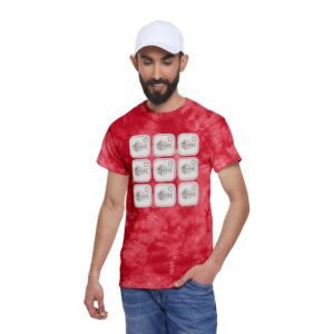 Crystal Tie-Dye Tee - Relaxed Style- 9 Sardine Skeleton Cans in a Grid - Leather and Stitch Patch Look