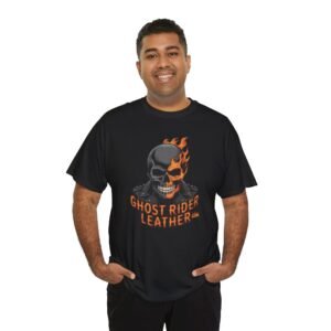 Ghost Rider Leather Logo - Skull Flames - T-Shirt - Choice of Colors - Unisex Tee