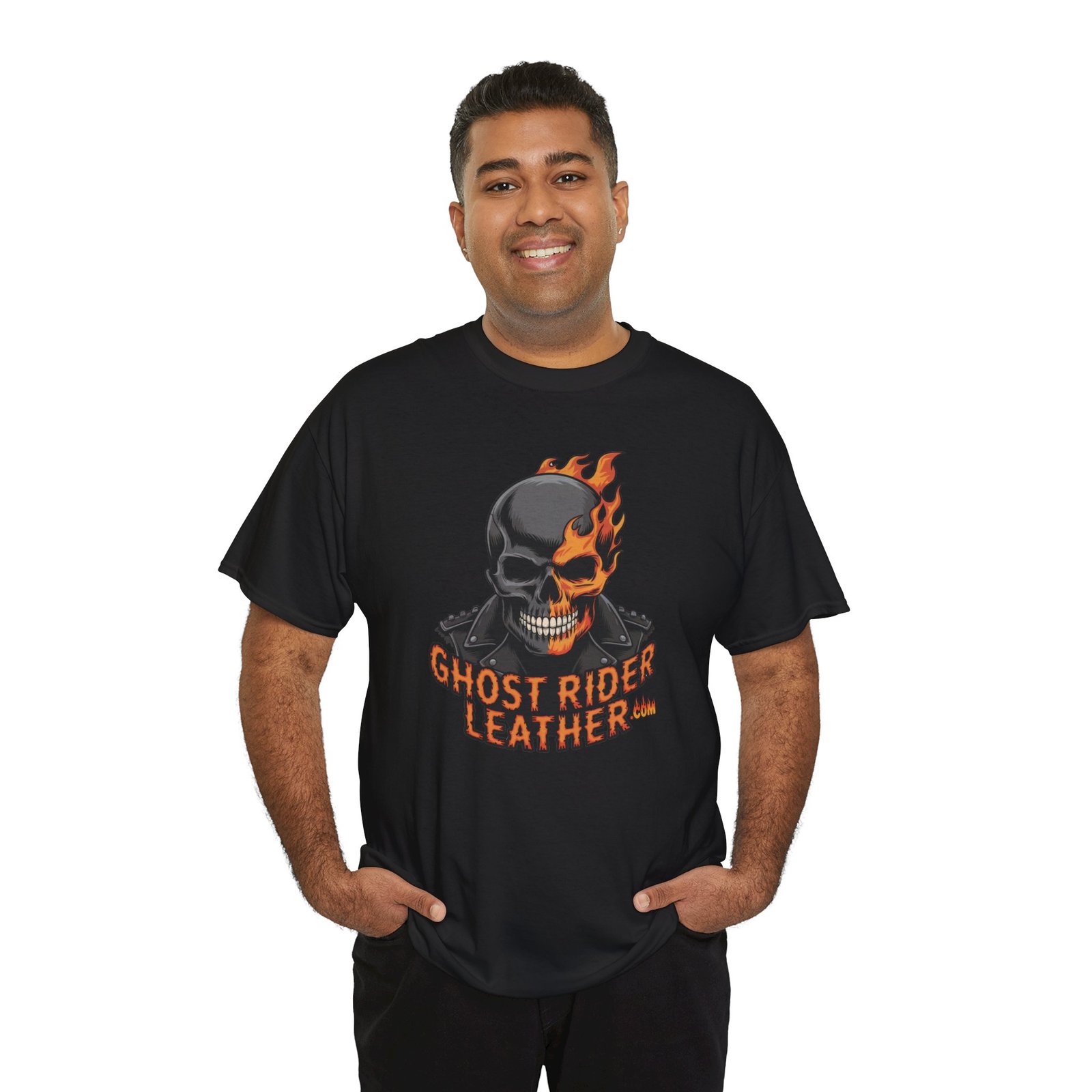 Ghost Rider Leather Logo - Skull Flames - T-Shirt - Choice of Colors - Unisex Tee