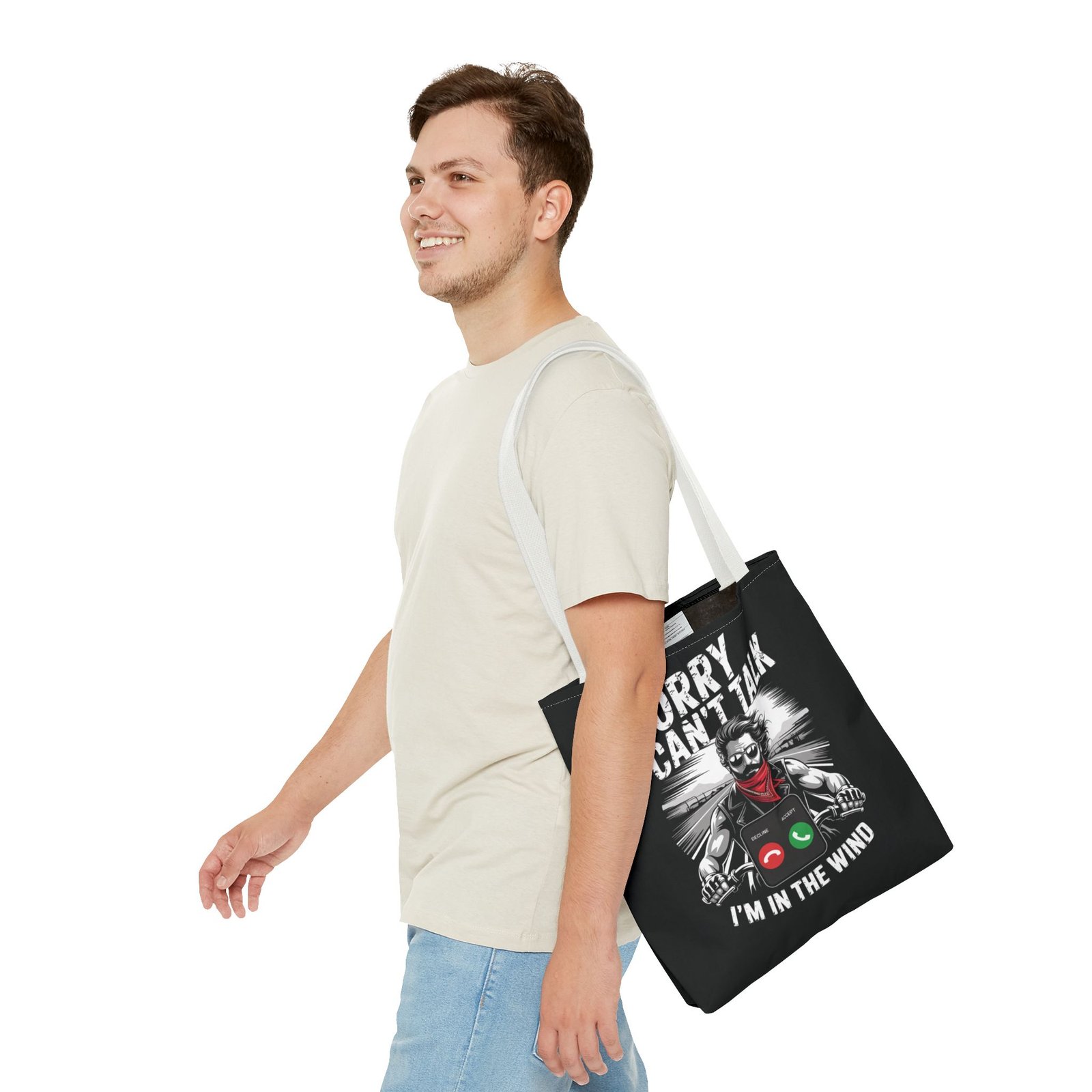 Biker Tote Bag - Sorry Can't Talk I'm in the Wind - Motorcycle Riding Excuse - Image 19