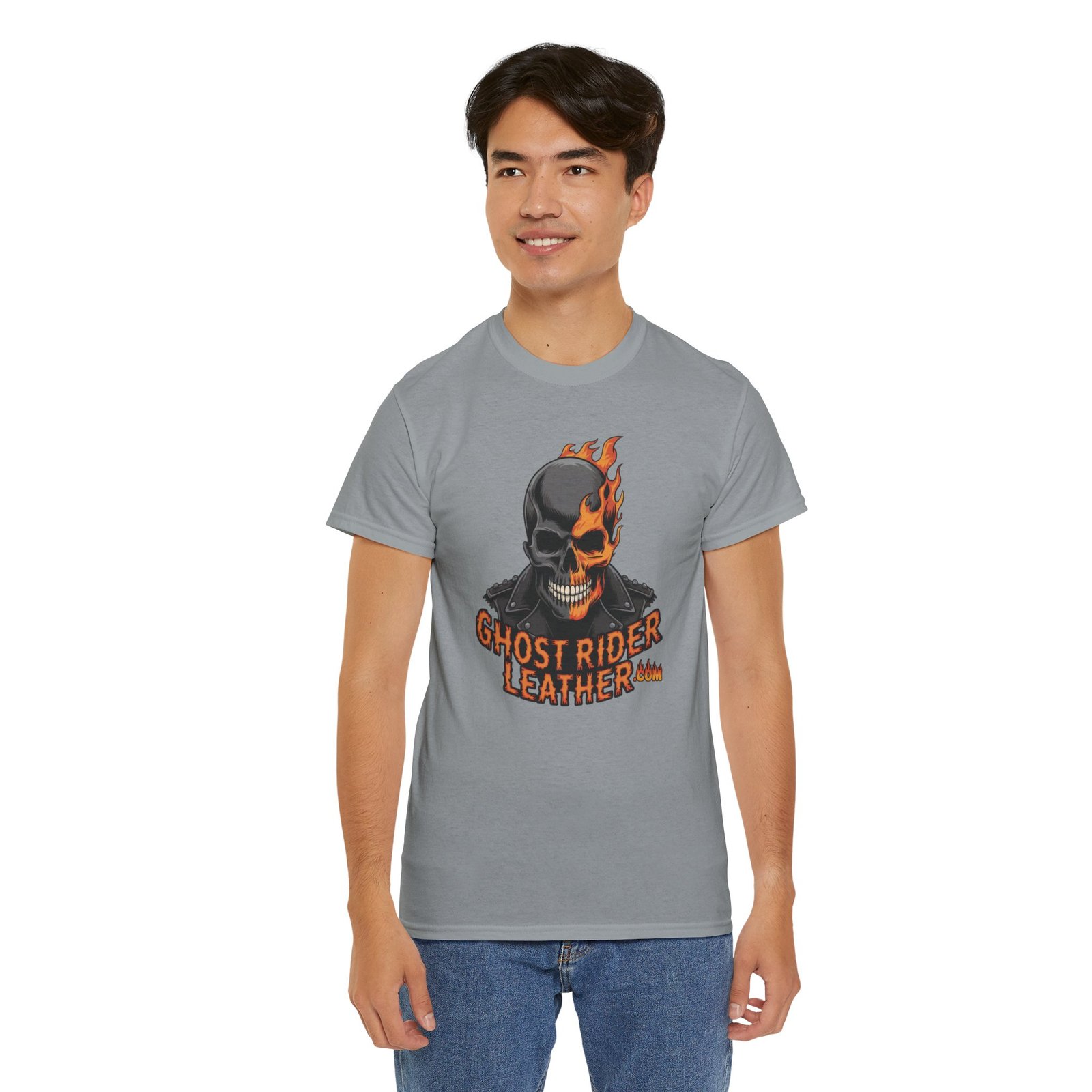 Ghost Rider Leather Logo - Skull Flames - T-Shirt - Choice of Colors - Unisex Tee - Image 6