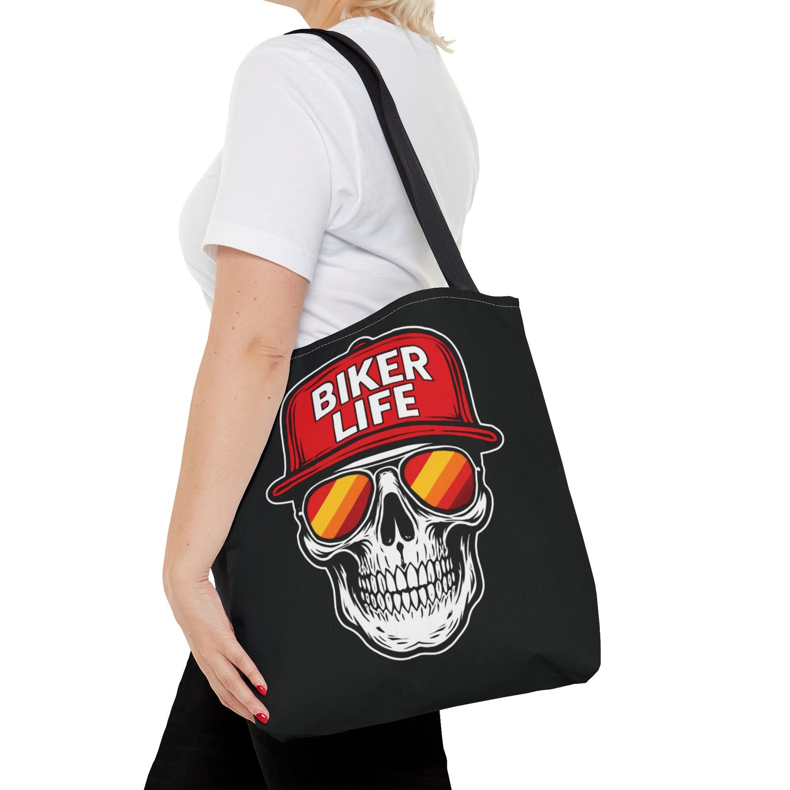 Tote Bag - Biker Life - Skull Wearing a Snapback Cap and Sunglasses - Image 4