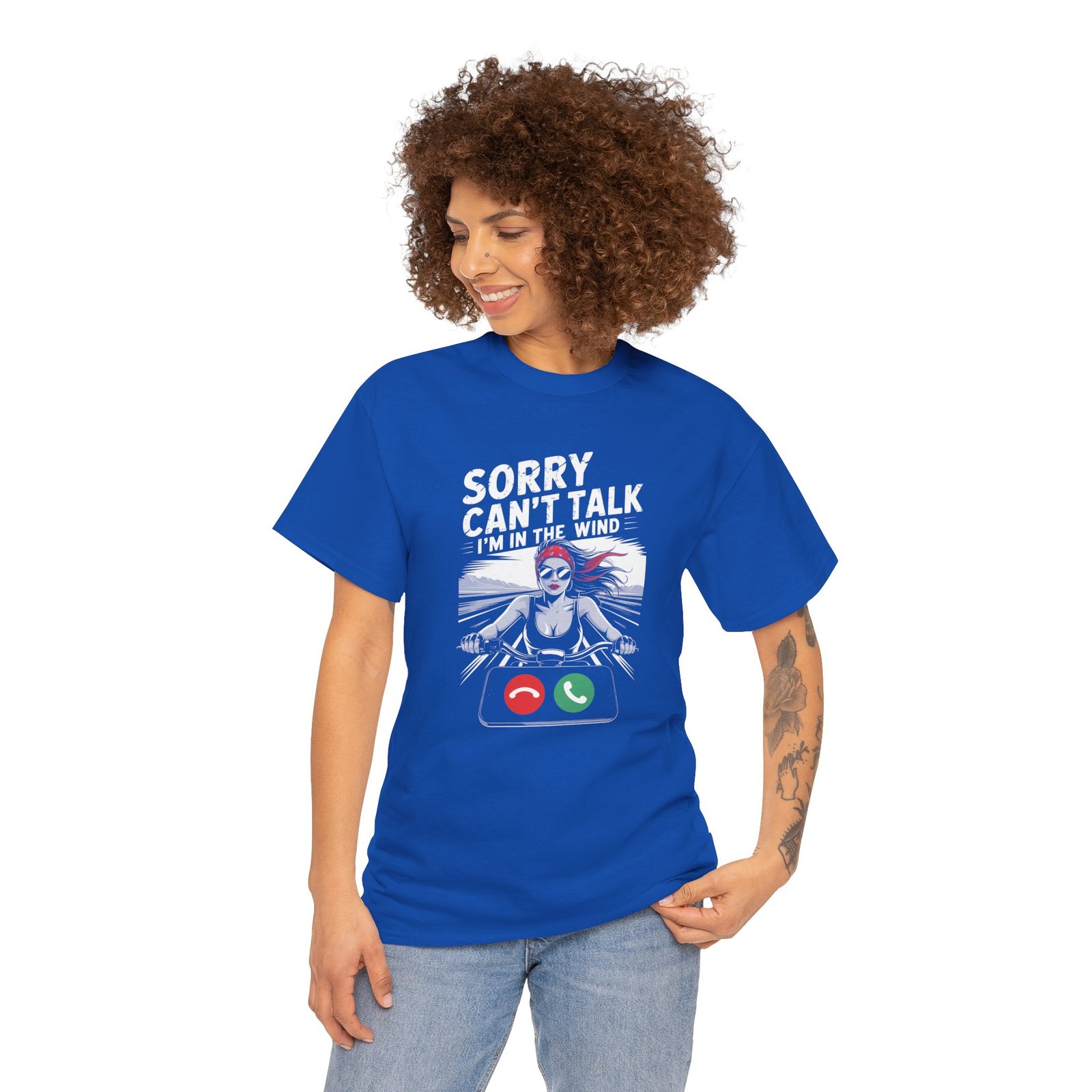 Motorcycle T-Shirt - Sorry Can't Talk I'm in the Wind - Female Biker Excuse - Unisex Tee - Image 8