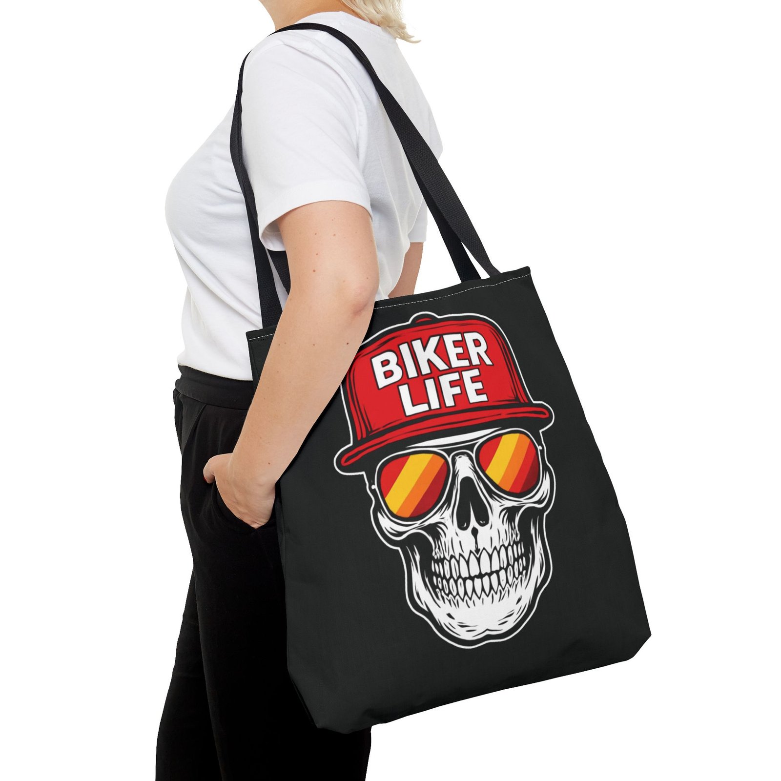 Tote Bag - Biker Life - Skull Wearing a Snapback Cap and Sunglasses - Image 6