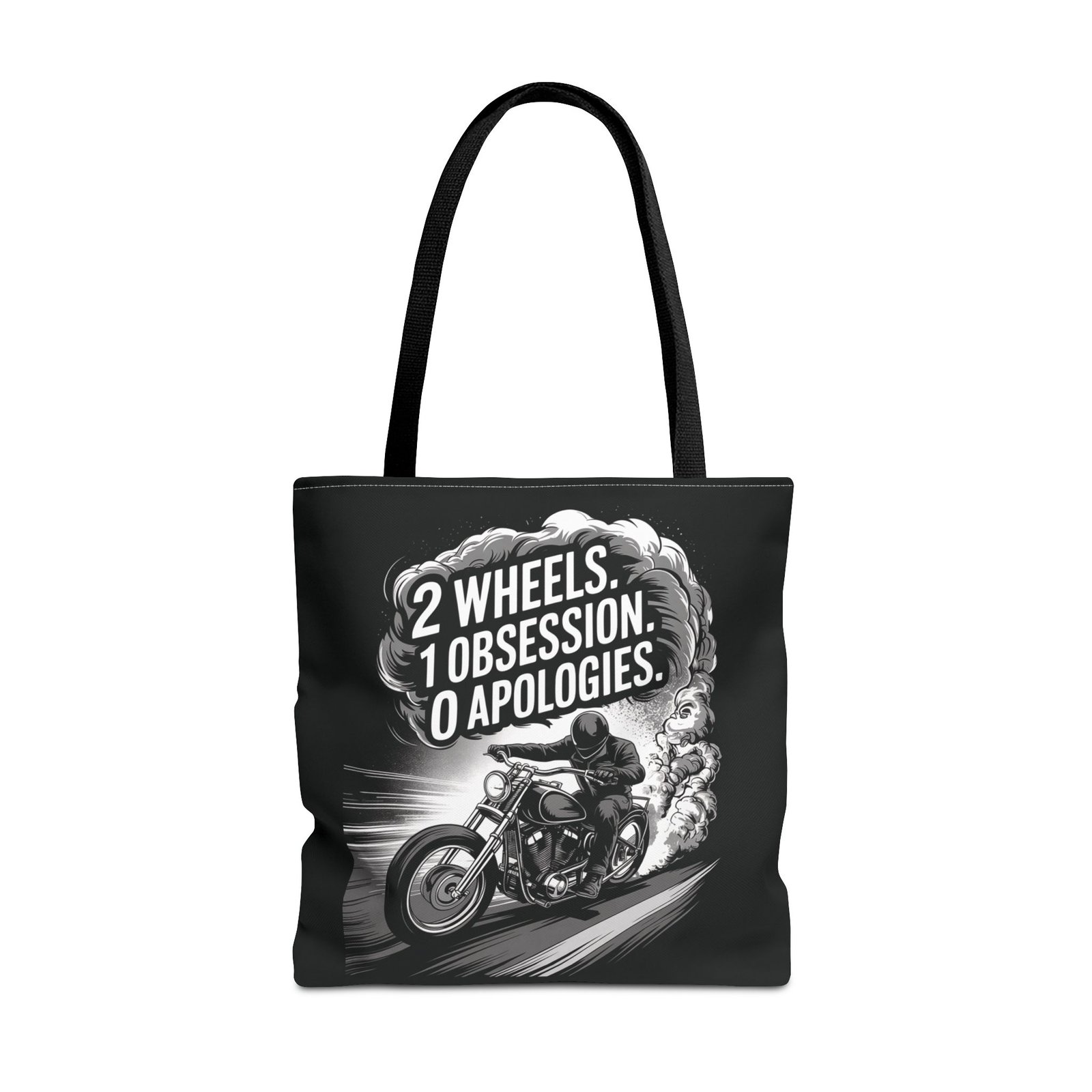 Tote Bag - 2 Wheels - 1 Obsession - 0 Apologies - Motorcycle Rider - Grayscale - Image 7