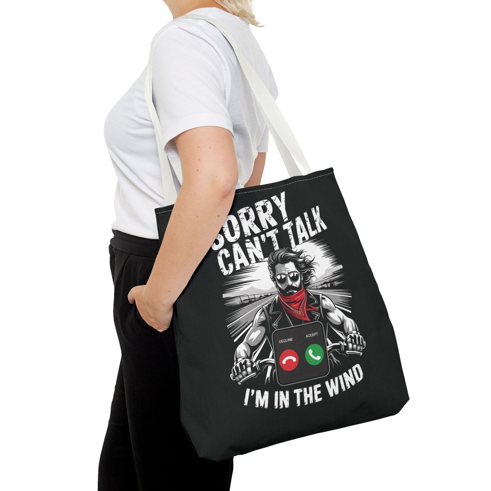 Biker Tote Bag - Sorry Can't Talk I'm in the Wind - Motorcycle Riding Excuse - Image 24