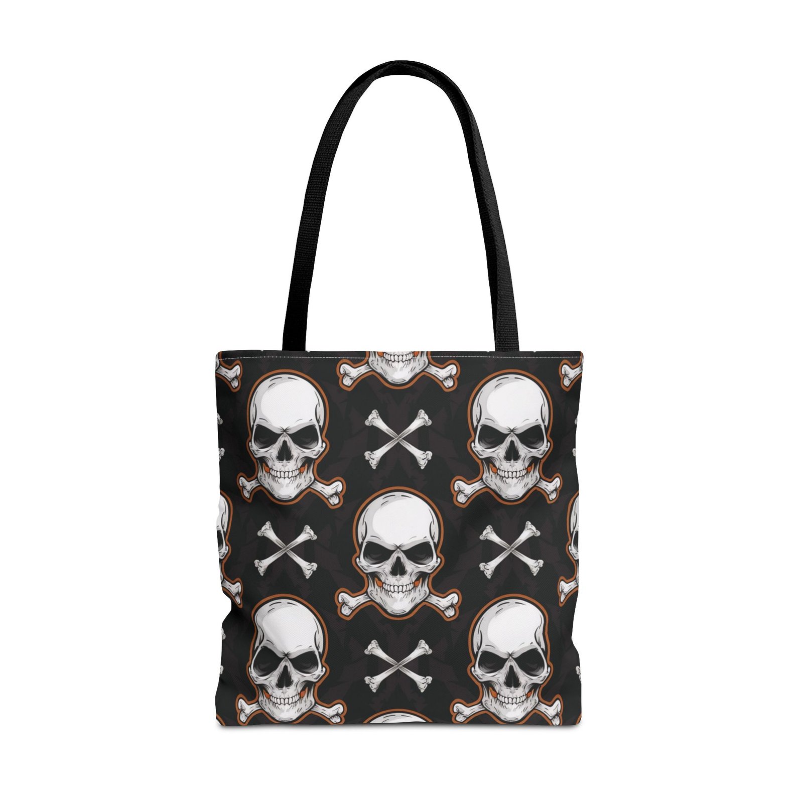 Tote Bag - Biker Life - Skull and Crossbones Pattern - White Orange Black - Image 5