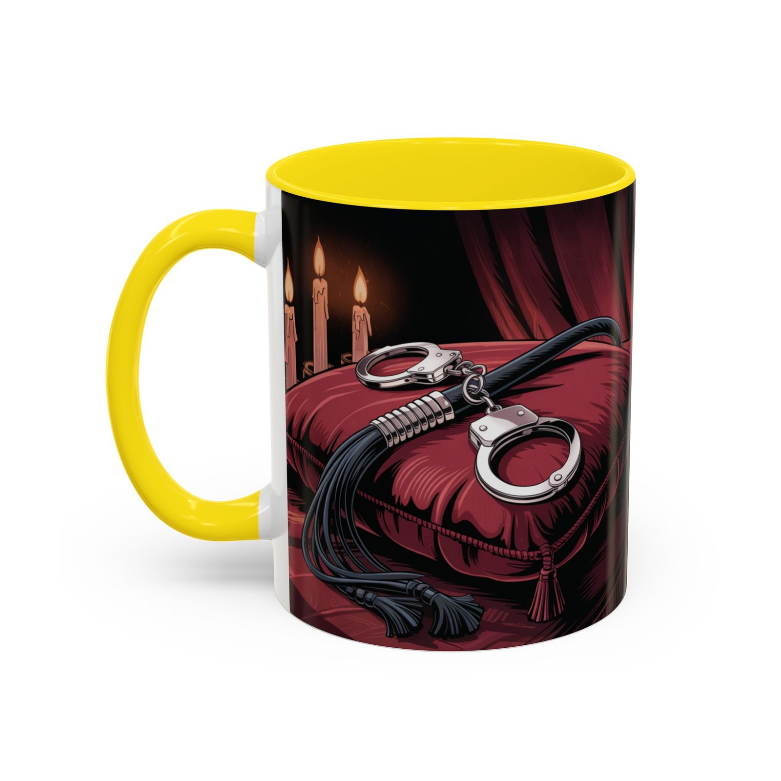 Seductive Handcuff Accent - Candles and a Whip - Bondage Theme - Choice of Colors - Coffee Mug - 11 & 15oz - Image 6