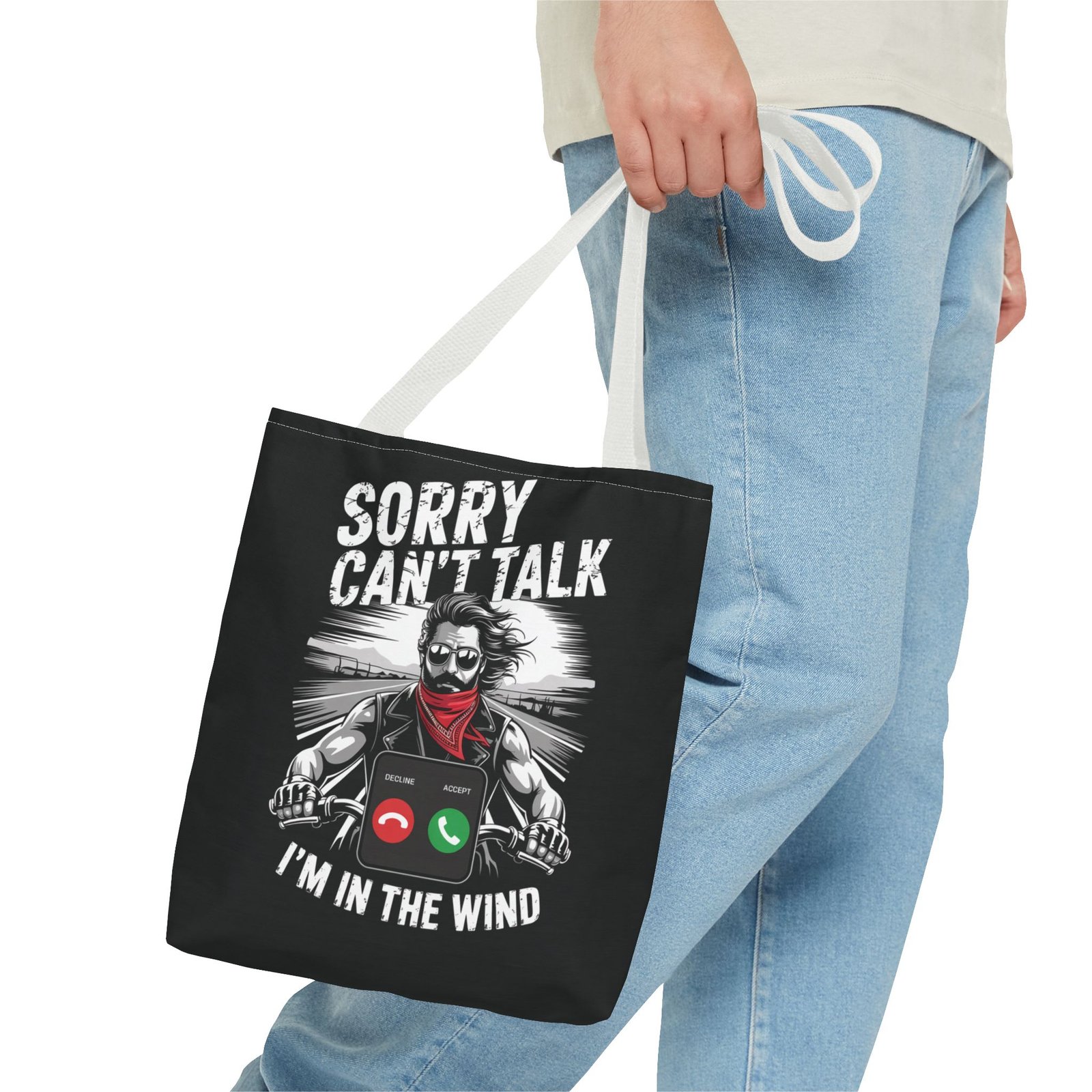 Biker Tote Bag - Sorry Can't Talk I'm in the Wind - Motorcycle Riding Excuse - Image 15