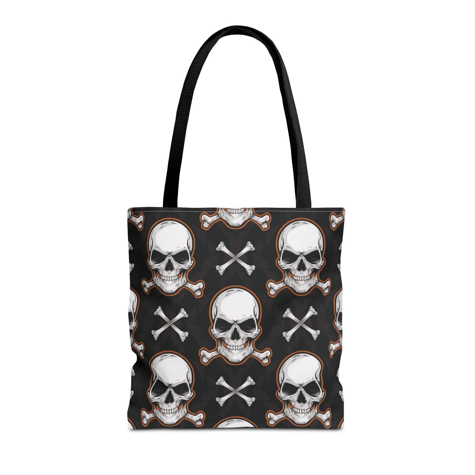 Tote Bag - Biker Life - Skull and Crossbones Pattern - White Orange Black - Image 3