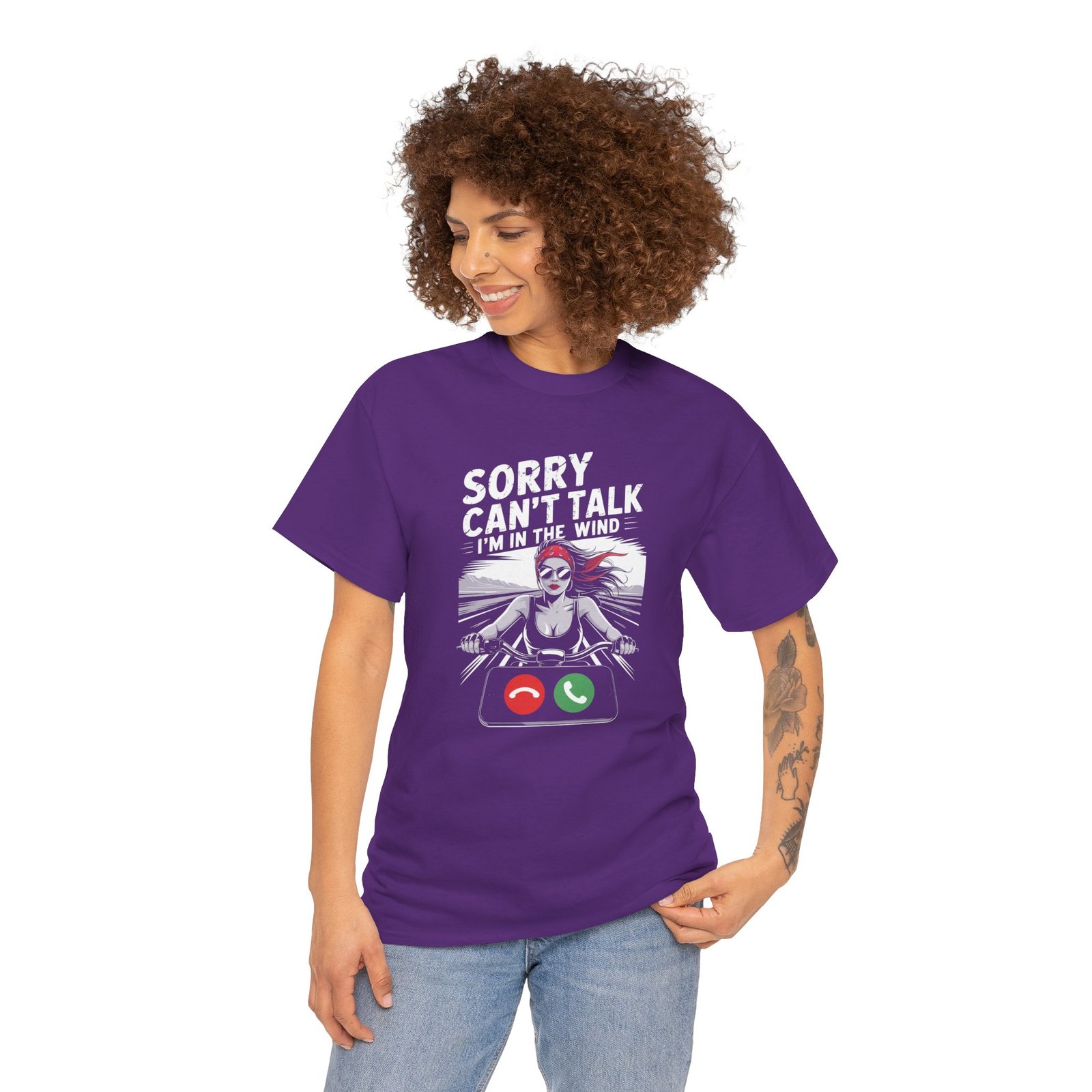 Motorcycle T-Shirt - Sorry Can't Talk I'm in the Wind - Female Biker Excuse - Unisex Tee - Image 10