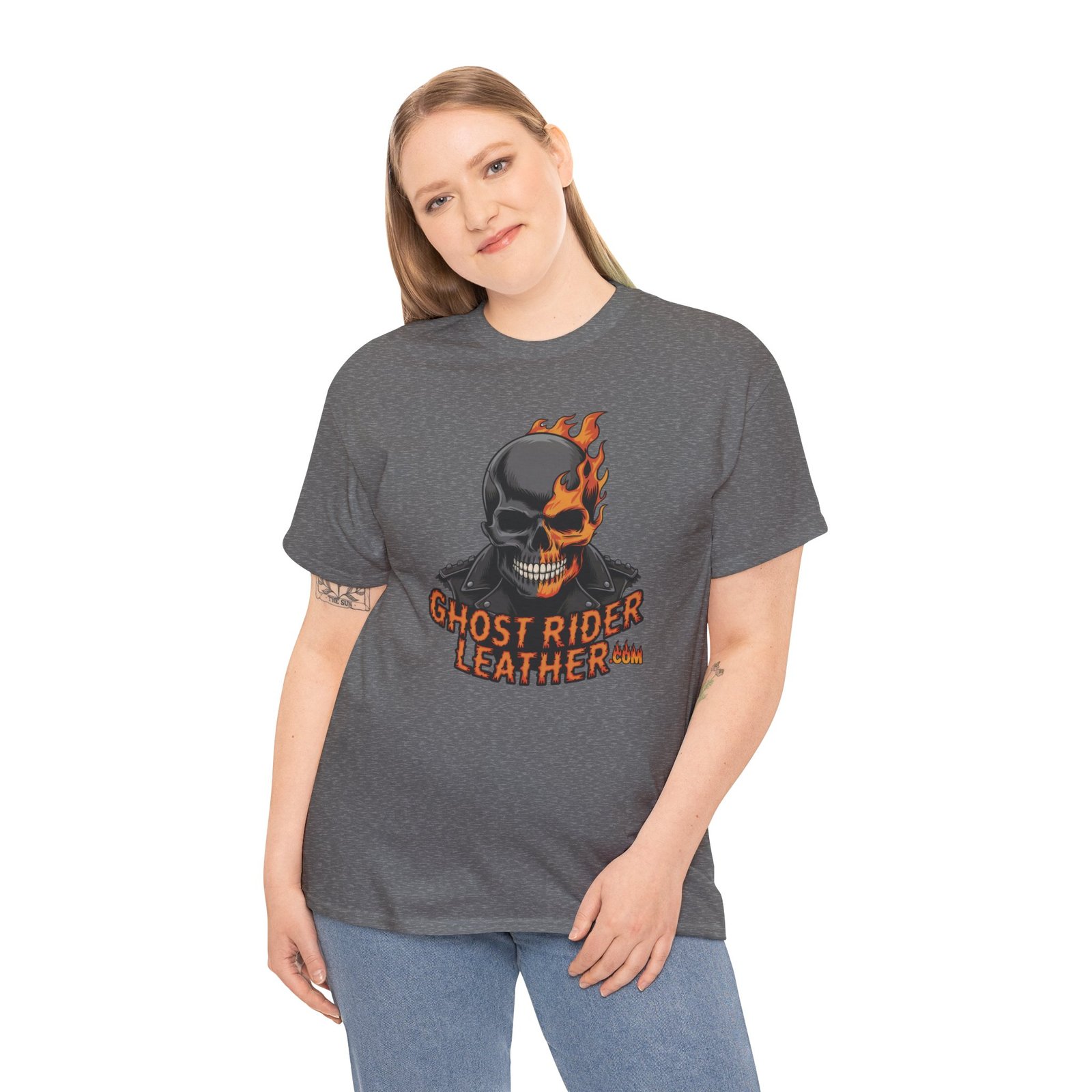 Ghost Rider Leather Logo - Skull Flames - T-Shirt - Choice of Colors - Unisex Tee - Image 7