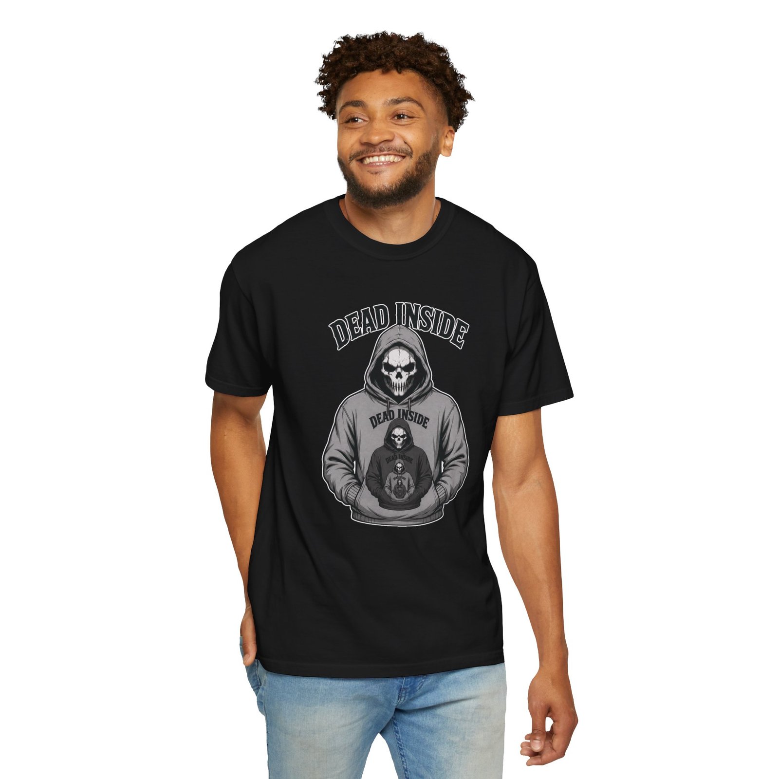 Biker Garment-Dyed T-shirt - Comfort Colors 1717 - Skeleton Wearing a Hoodie of a Skeleton Wearing a Hoodie - Image 3