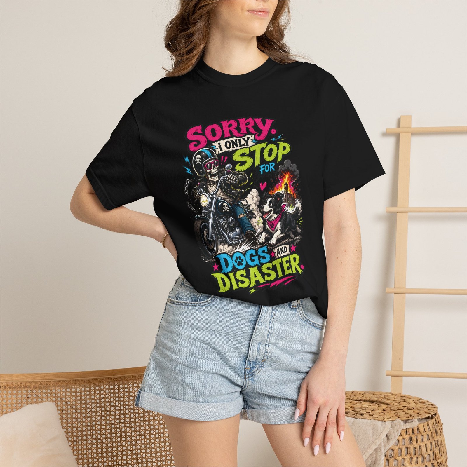 Grungy Biker T-Shirt - "Sorry I Only Stop for Dogs and Disaster" - Moto Tee - Image 5