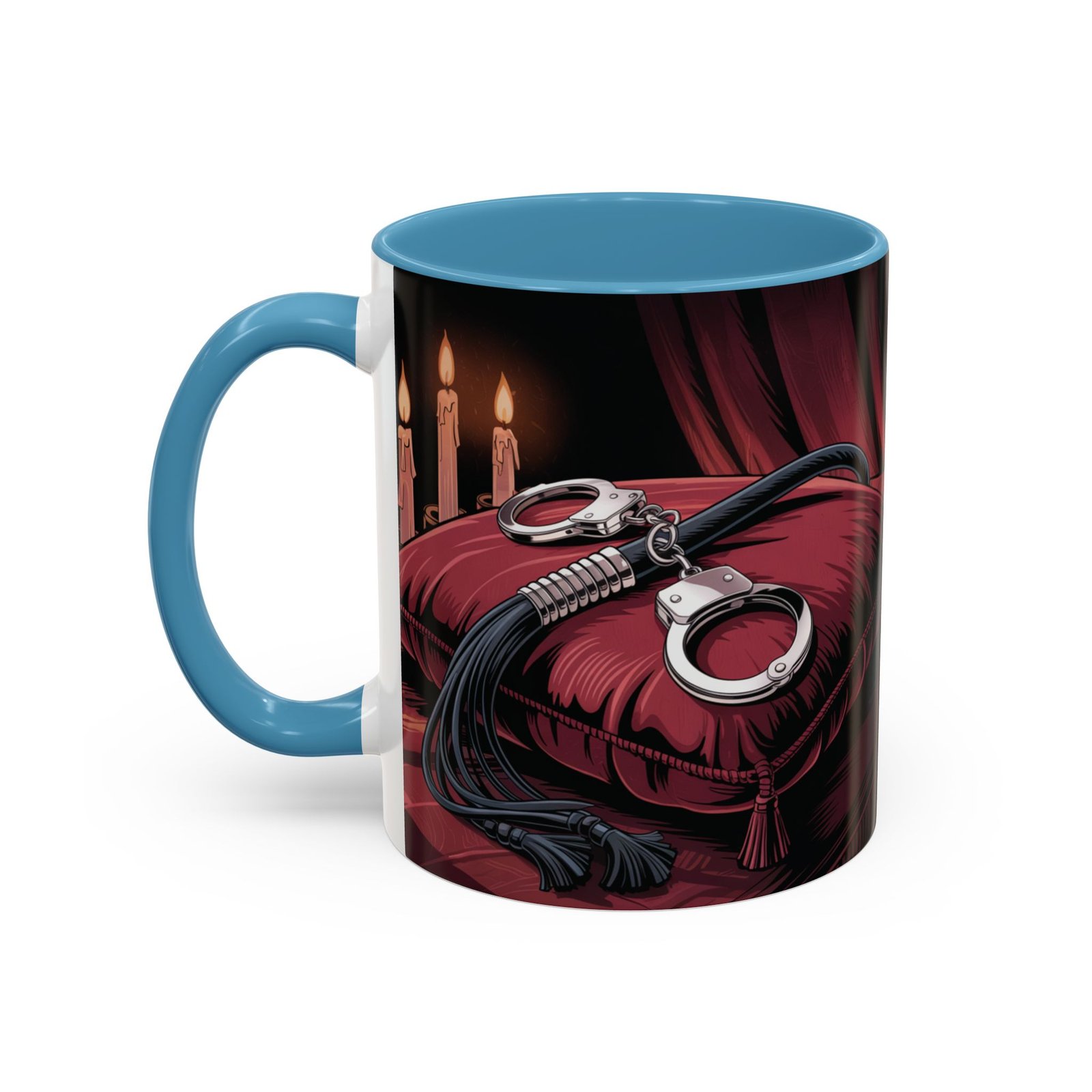 Seductive Handcuff Accent - Candles and a Whip - Bondage Theme - Choice of Colors - Coffee Mug - 11 & 15oz - Image 3