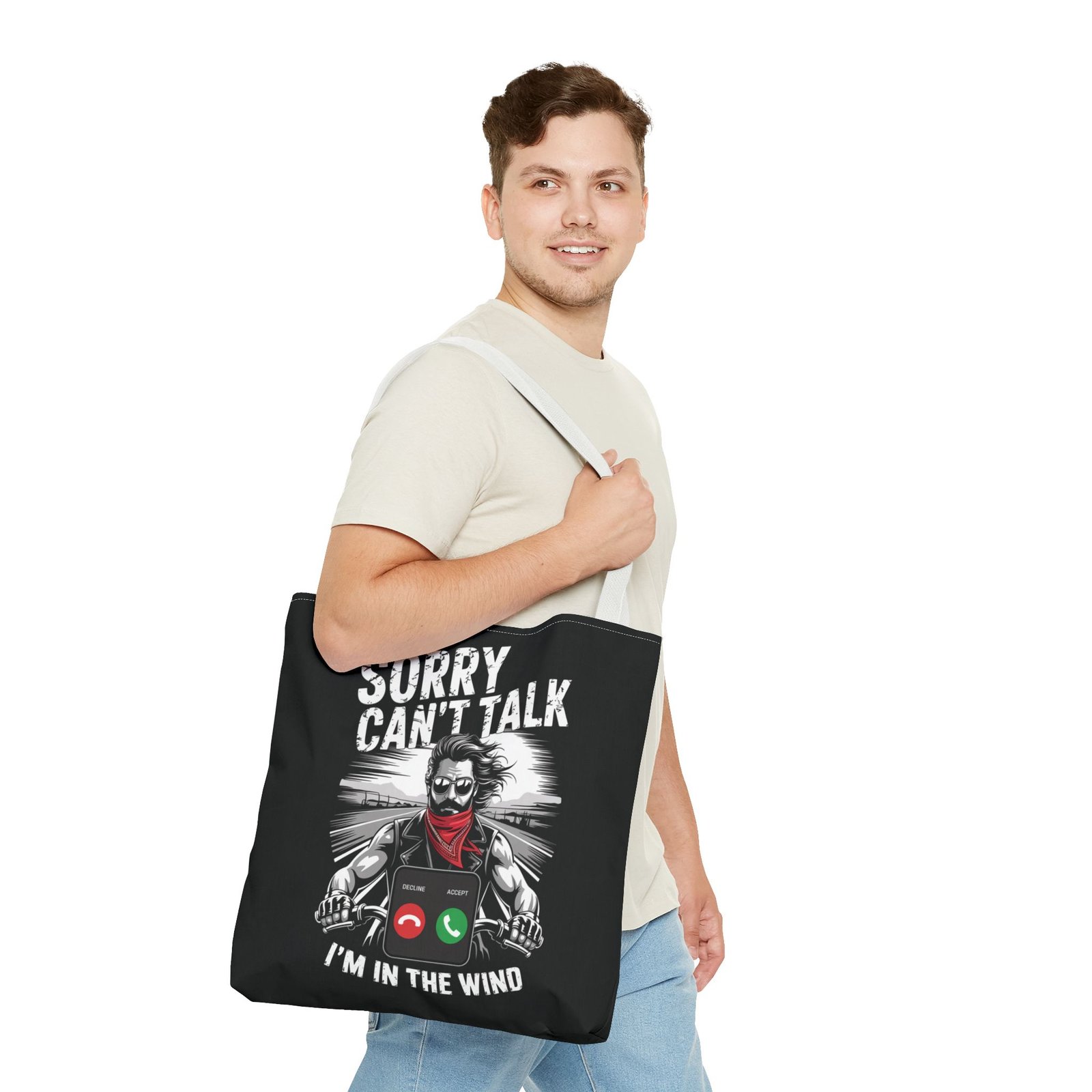 Biker Tote Bag - Sorry Can't Talk I'm in the Wind - Motorcycle Riding Excuse - Image 23
