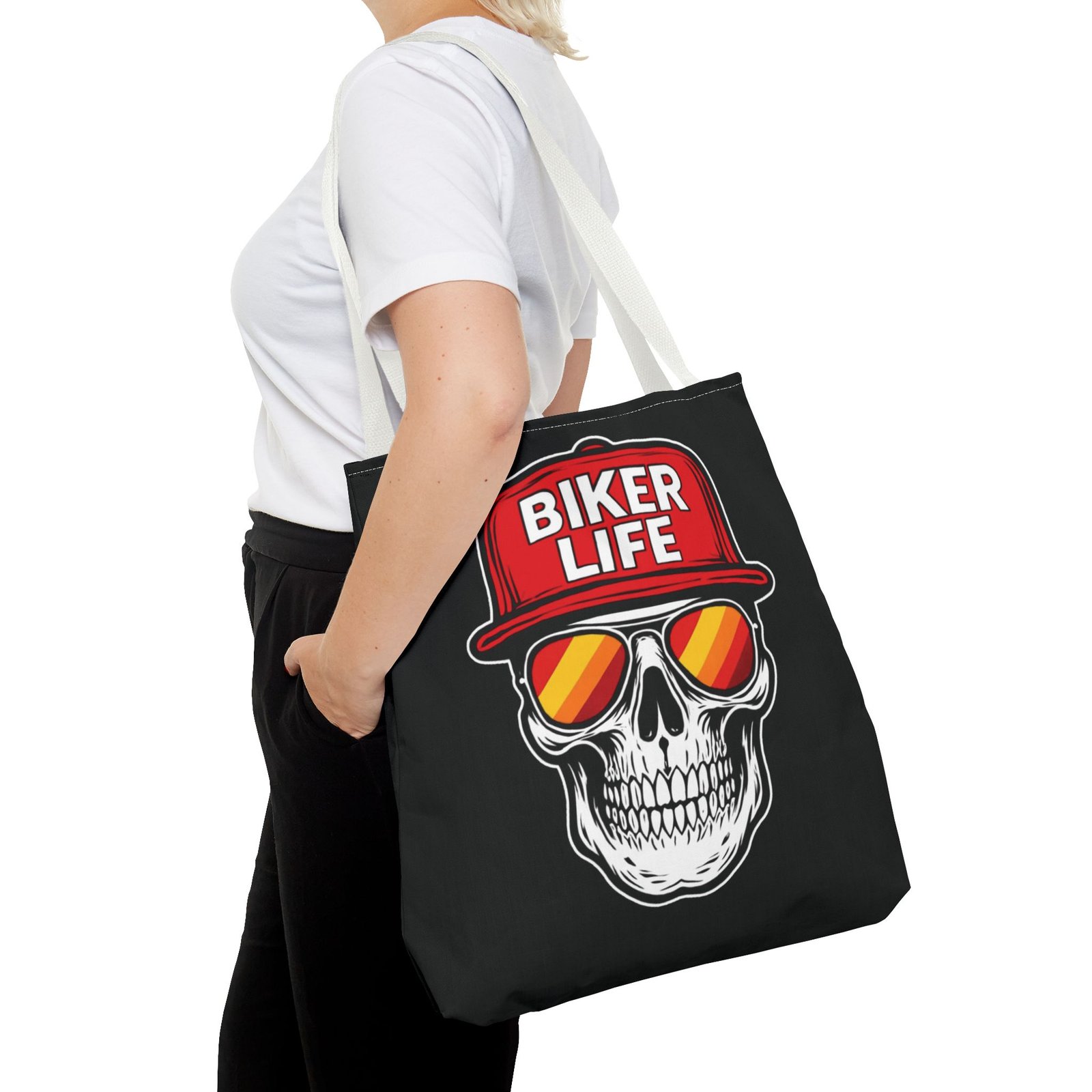Tote Bag - Biker Life - Skull Wearing a Snapback Cap and Sunglasses - Image 18