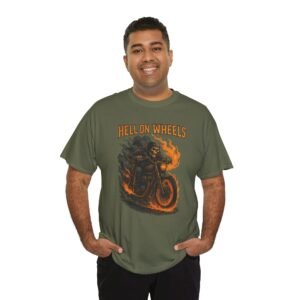 Hell on Wheels - Skeleton on Motorcycle - Fire - Vintage - T-Shirt - Choice of Colors - Unisex Tee