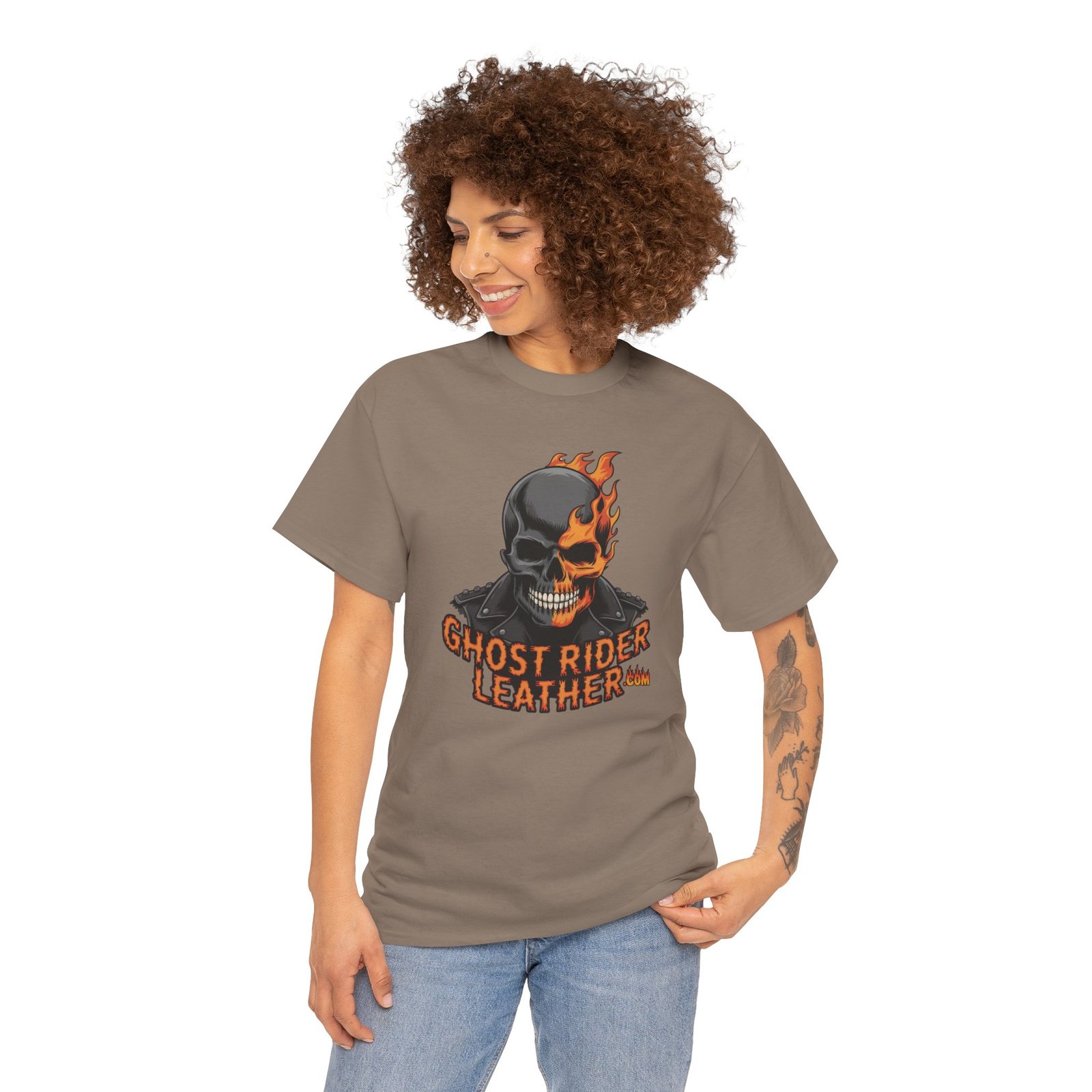 Ghost Rider Leather Logo - Skull Flames - T-Shirt - Choice of Colors - Unisex Tee - Image 4