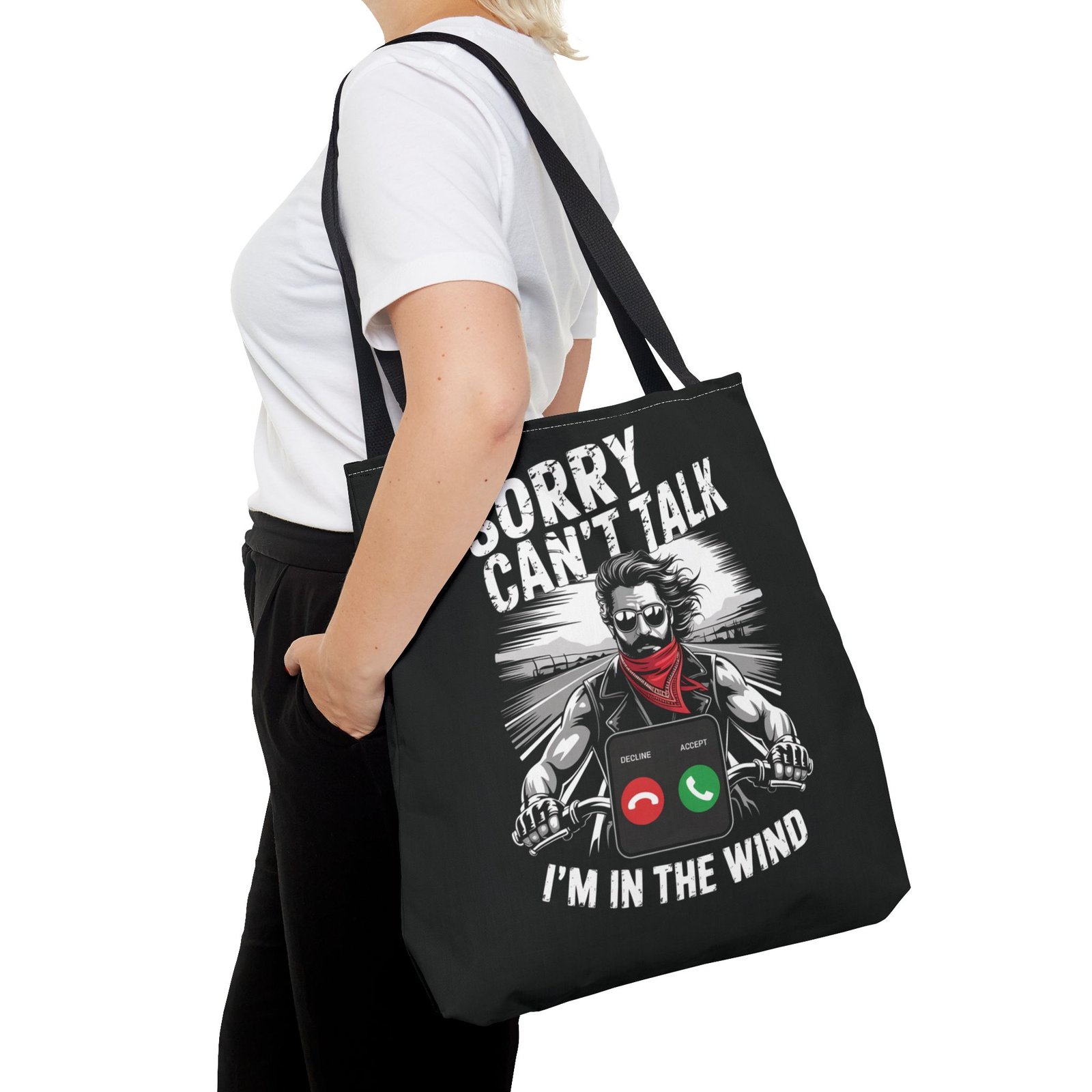 Biker Tote Bag - Sorry Can't Talk I'm in the Wind - Motorcycle Riding Excuse - Image 12