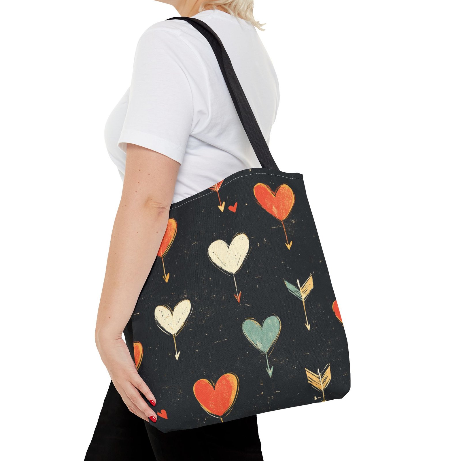 Tote Bag - Biker Life - Hearts and Arrows Pattern - Hand Drawn Art Style - Image 4