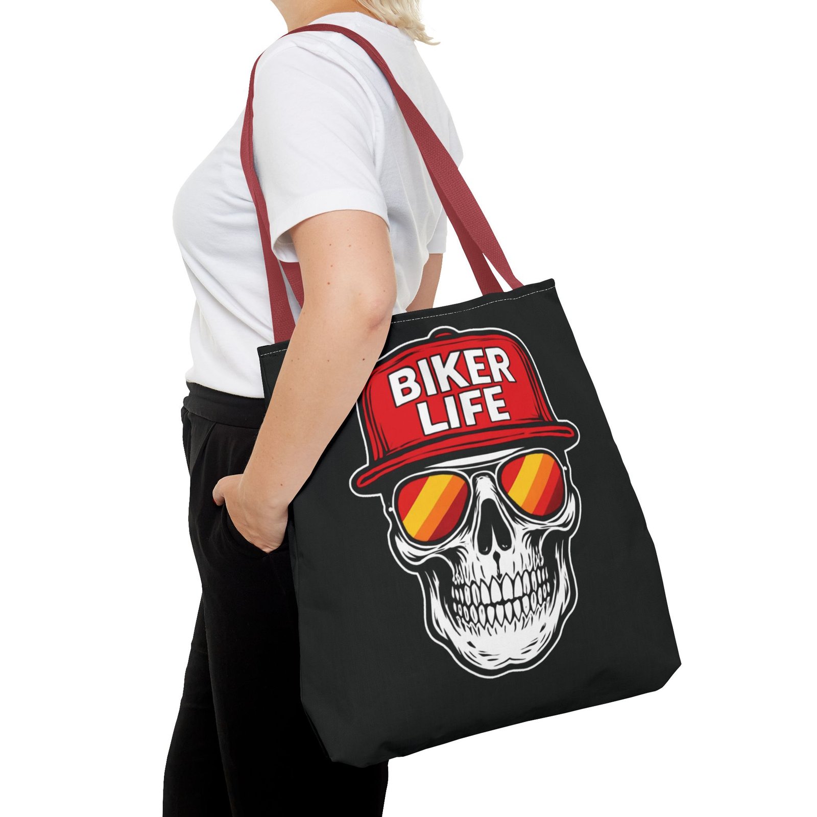 Tote Bag - Biker Life - Skull Wearing a Snapback Cap and Sunglasses - Image 12