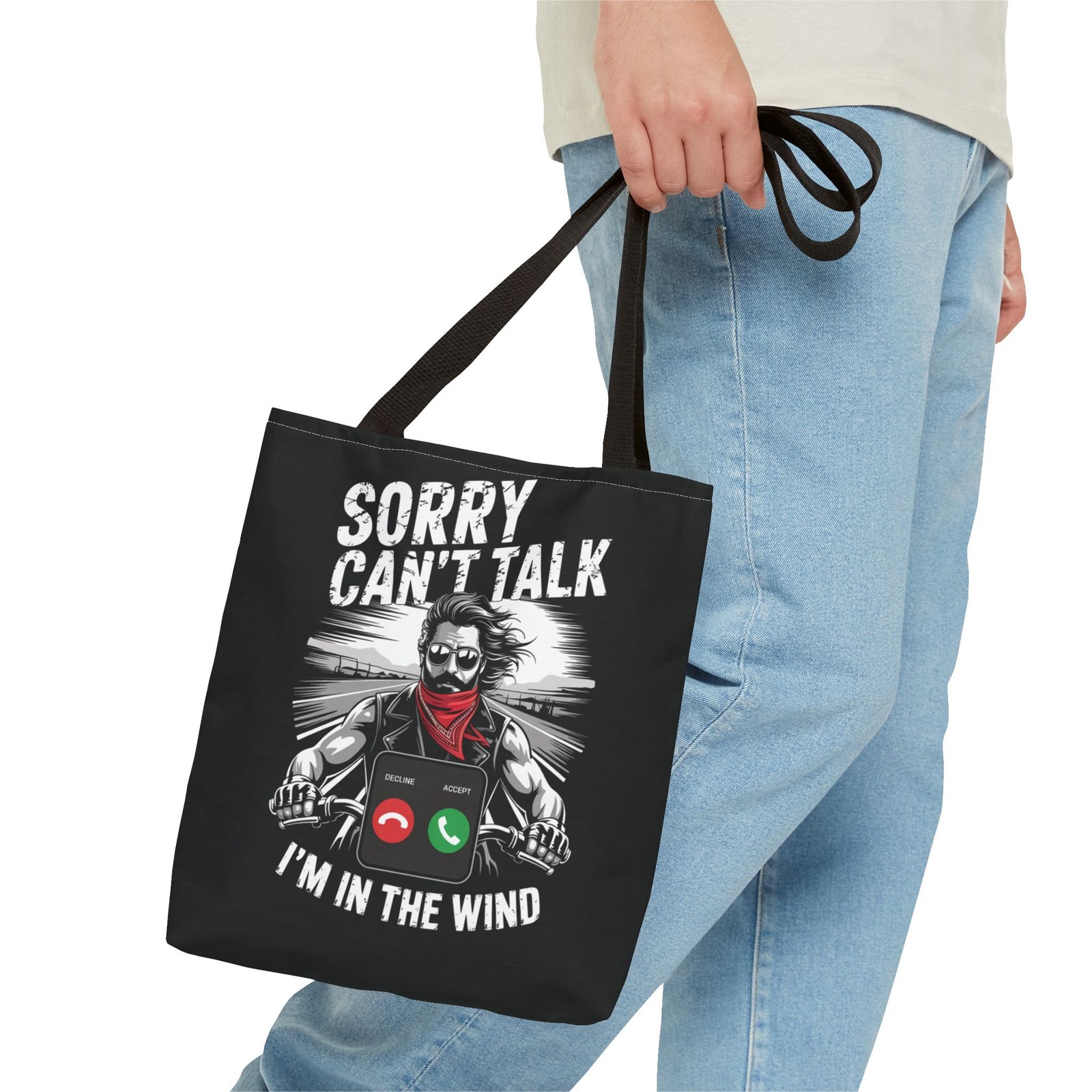 Biker Tote Bag - Sorry Can't Talk I'm in the Wind - Motorcycle Riding Excuse - Image 3