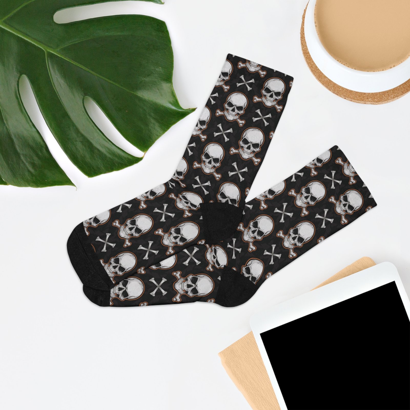 Angry Skulls and Crossbones Pattern Recycled Poly Socks - Biker Eco-Friendly Gift for Motorcycle Lovers - Image 6