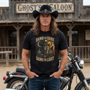 Biker T-Shirt - Comfort Colors 1717 - Damn the Dark, Damn the Light - Skull - Garment Dyed