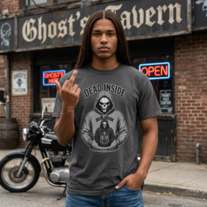 Biker Garment-Dyed T-shirt - Comfort Colors 1717 - Skeleton Wearing a Hoodie of a Skeleton Wearing a Hoodie