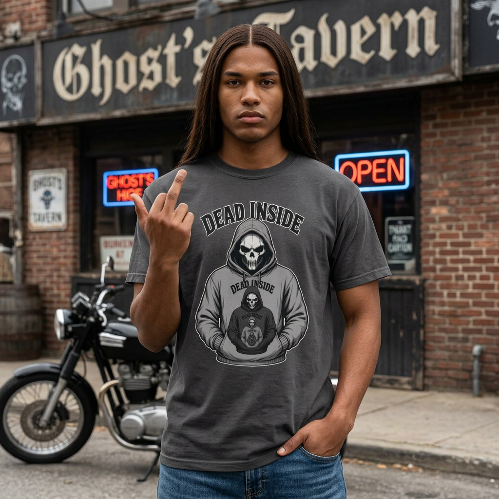 Biker Garment-Dyed T-shirt - Comfort Colors 1717 - Skeleton Wearing a Hoodie of a Skeleton Wearing a Hoodie
