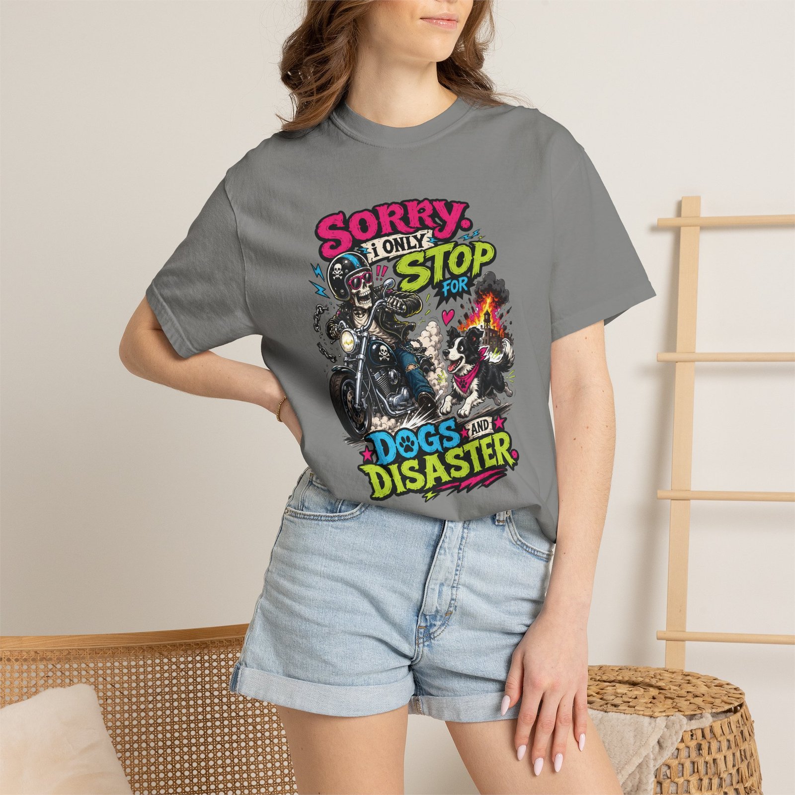 Grungy Biker T-Shirt - "Sorry I Only Stop for Dogs and Disaster" - Moto Tee - Image 7