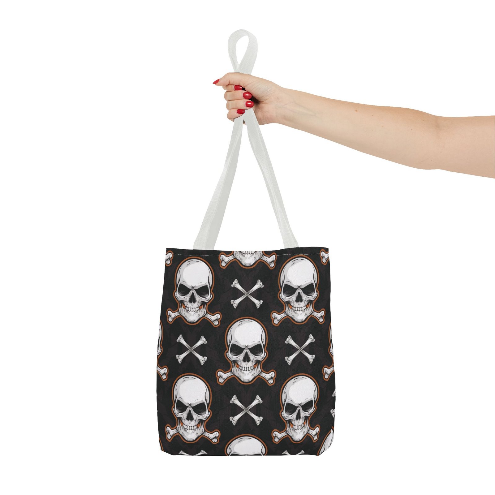 Tote Bag - Biker Life - Skull and Crossbones Pattern - White Orange Black - Image 8