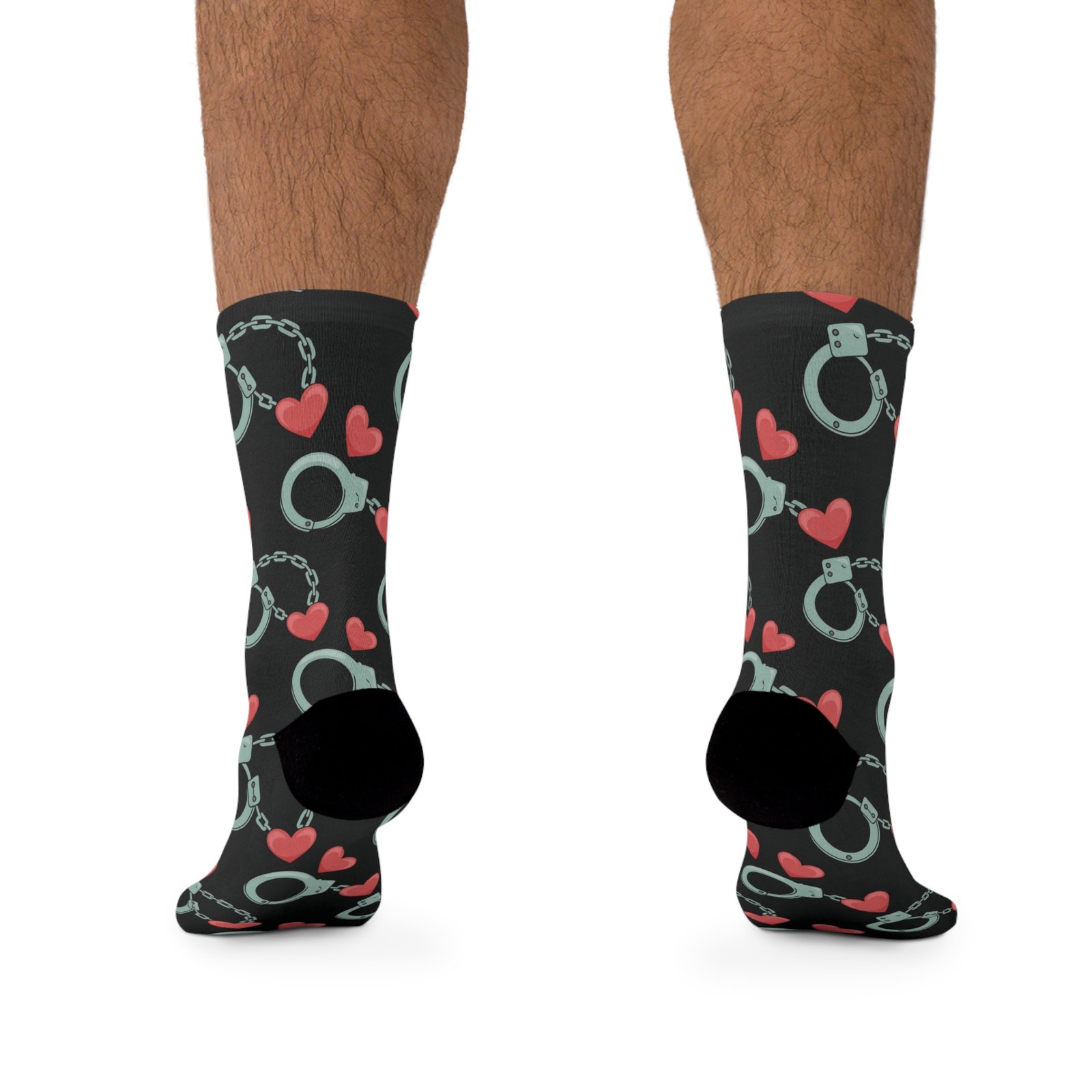 Handcuffs and Hearts Pattern - Recycled Poly Socks - Fun & Eco-Friendly Gift for Party Lovers - Image 4
