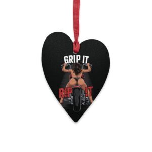 Wooden Ornaments or Magnet - Grip It Rip It - Adult Innuendo - Female Biker on Motorcycle - Heart or Oval