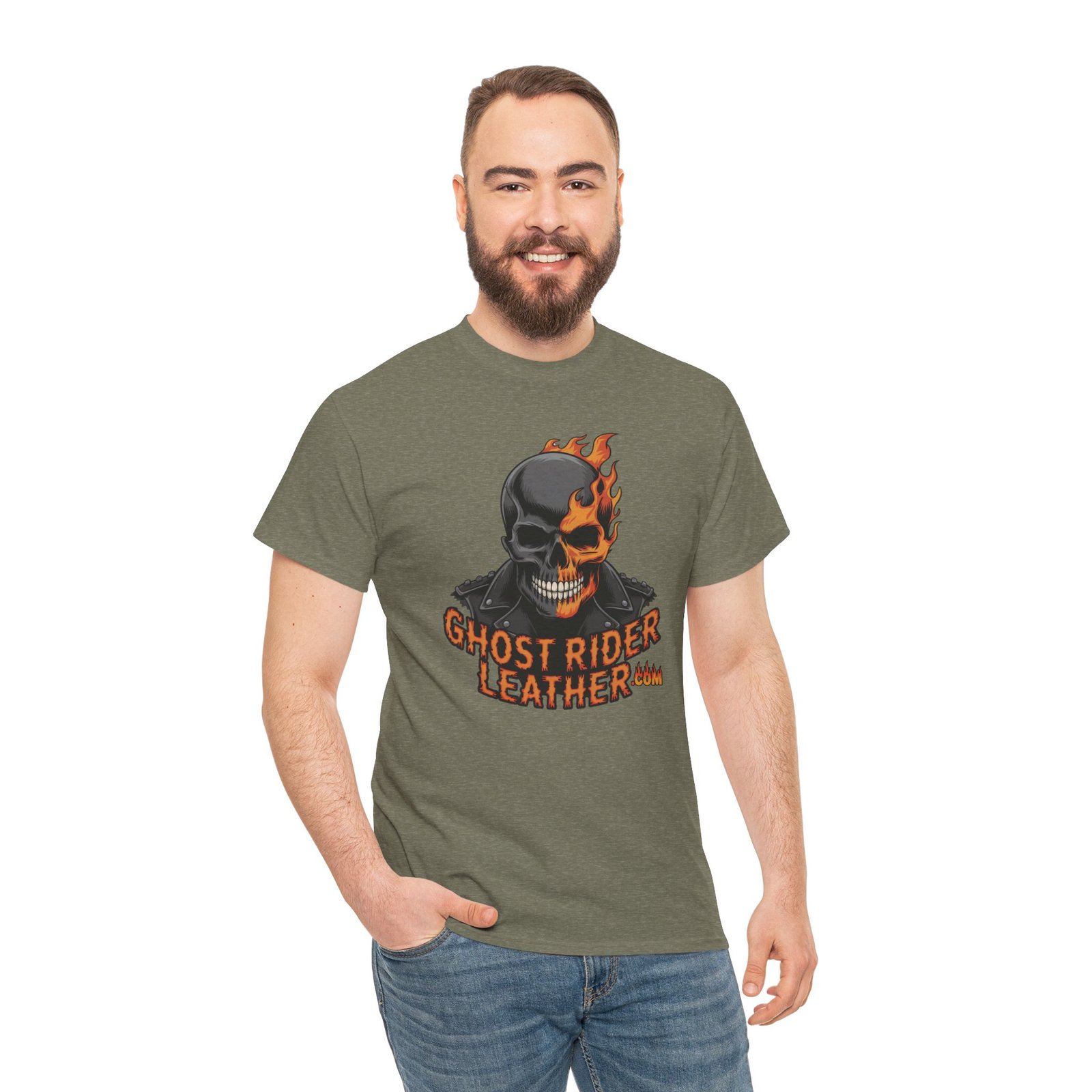 Ghost Rider Leather Logo - Skull Flames - T-Shirt - Choice of Colors - Unisex Tee - Image 5