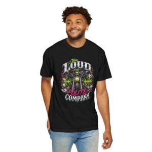 Grungy Skeleton Biker T-Shirt - "Too Loud for Polite Company" Neon - Moto Tee