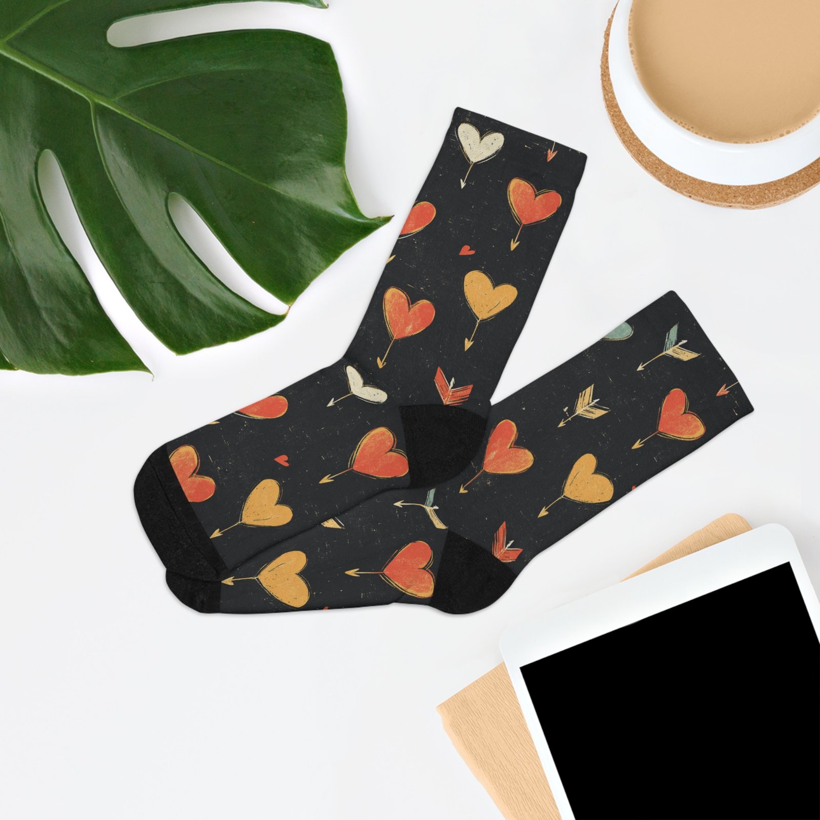 Hearts and Arrows Pattern - Recycled Poly Socks - Fun & Eco-Friendly Gift for Party Lovers - Image 5