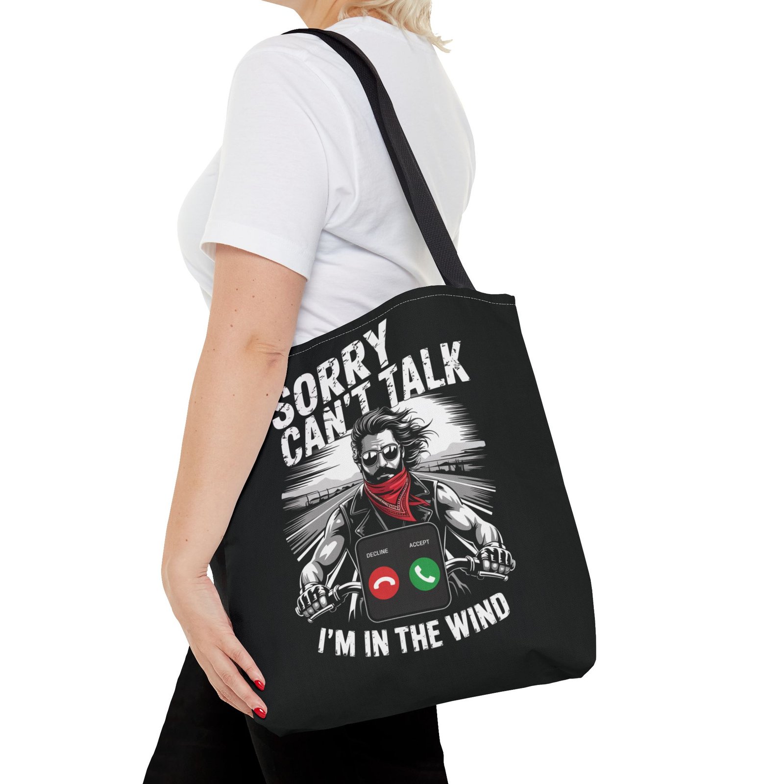 Biker Tote Bag - Sorry Can't Talk I'm in the Wind - Motorcycle Riding Excuse - Image 8