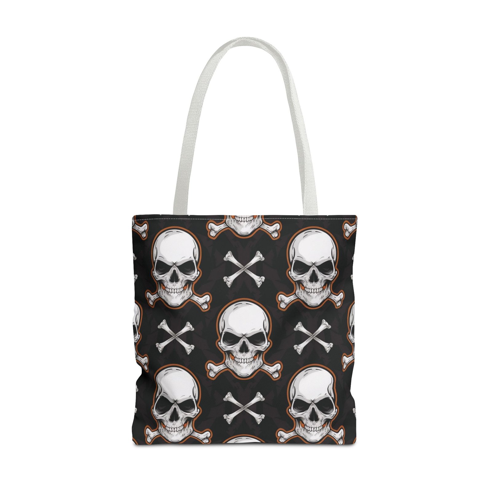 Tote Bag - Biker Life - Skull and Crossbones Pattern - White Orange Black - Image 11