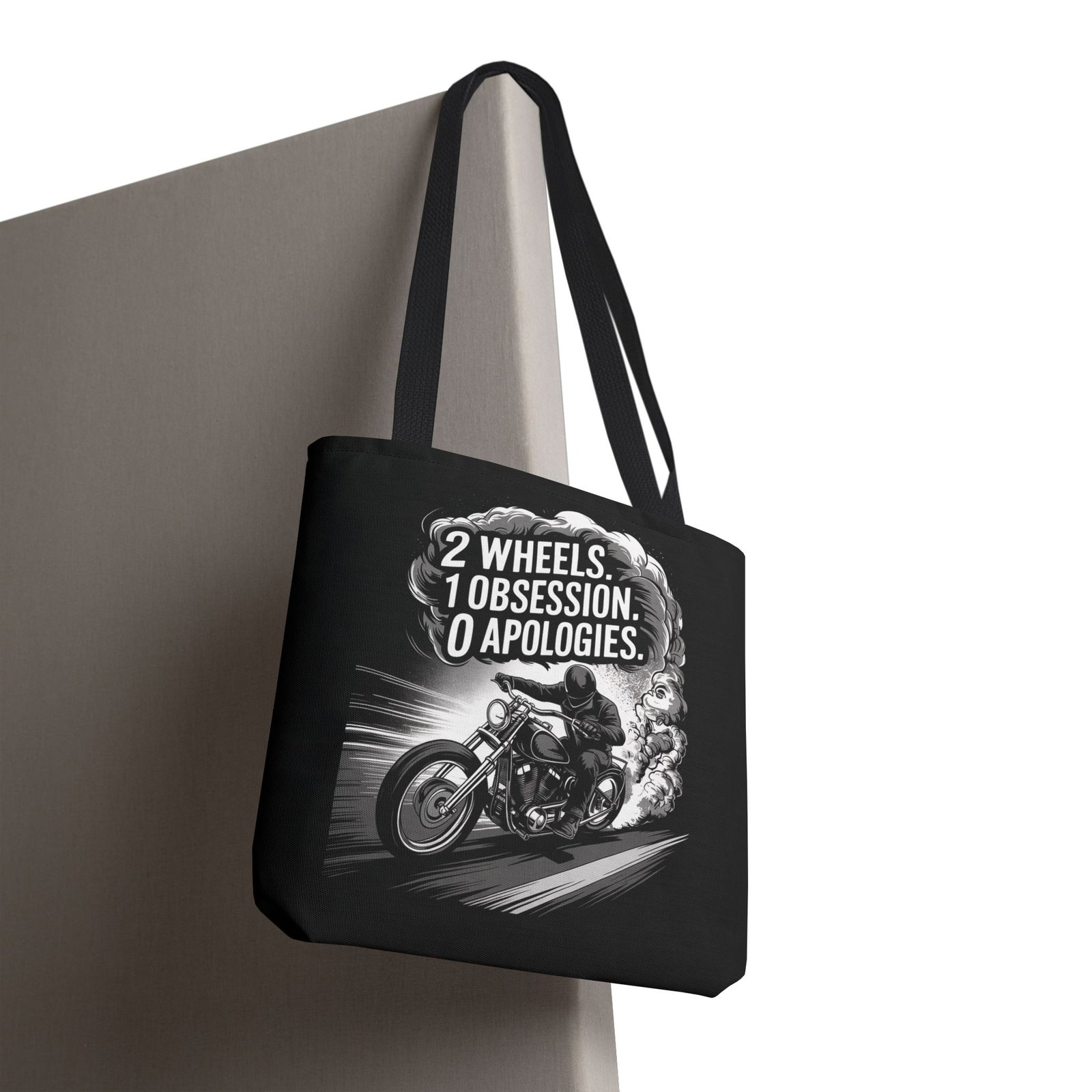 Tote Bag - 2 Wheels - 1 Obsession - 0 Apologies - Motorcycle Rider - Grayscale - Image 9