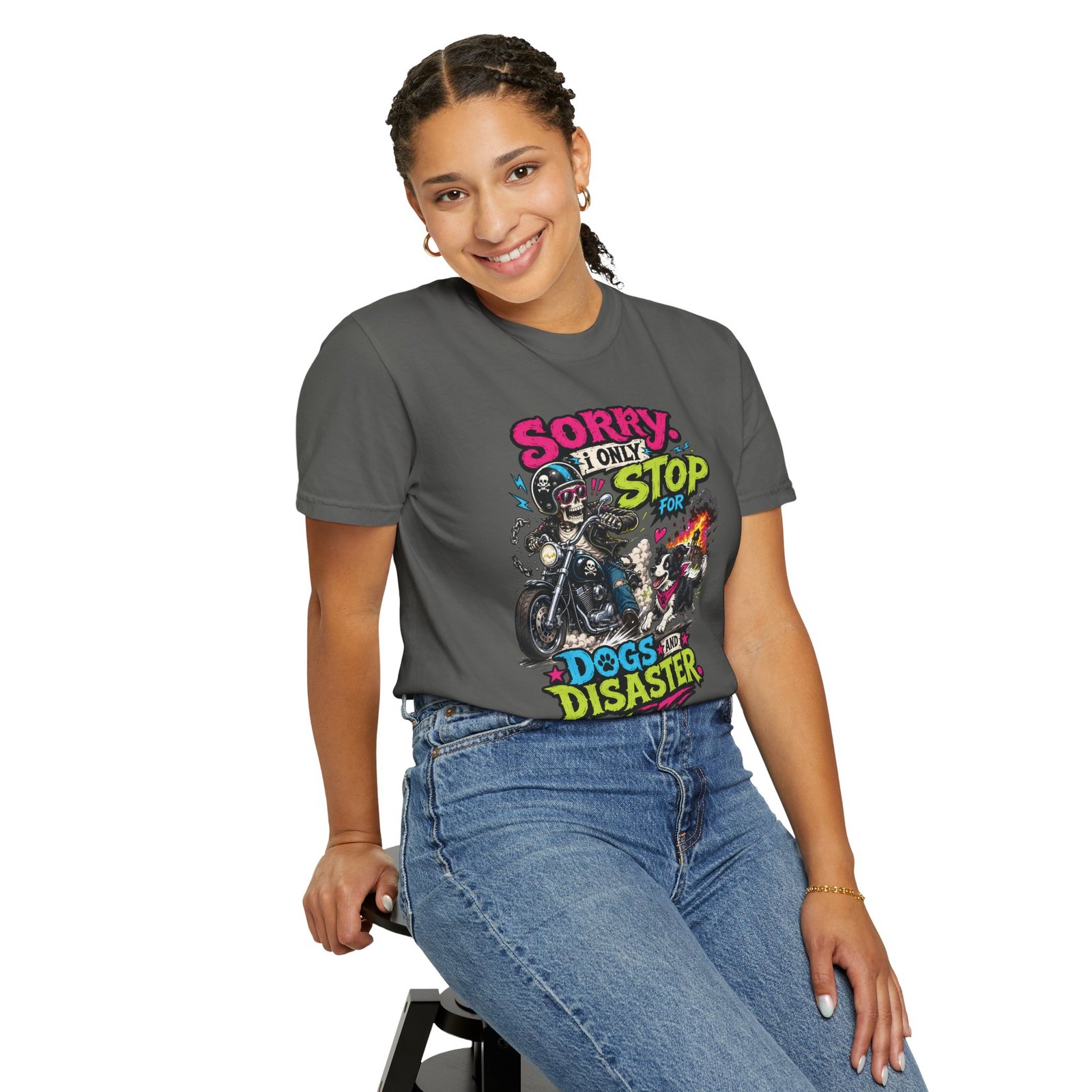 Grungy Biker T-Shirt - "Sorry I Only Stop for Dogs and Disaster" - Moto Tee - Image 13