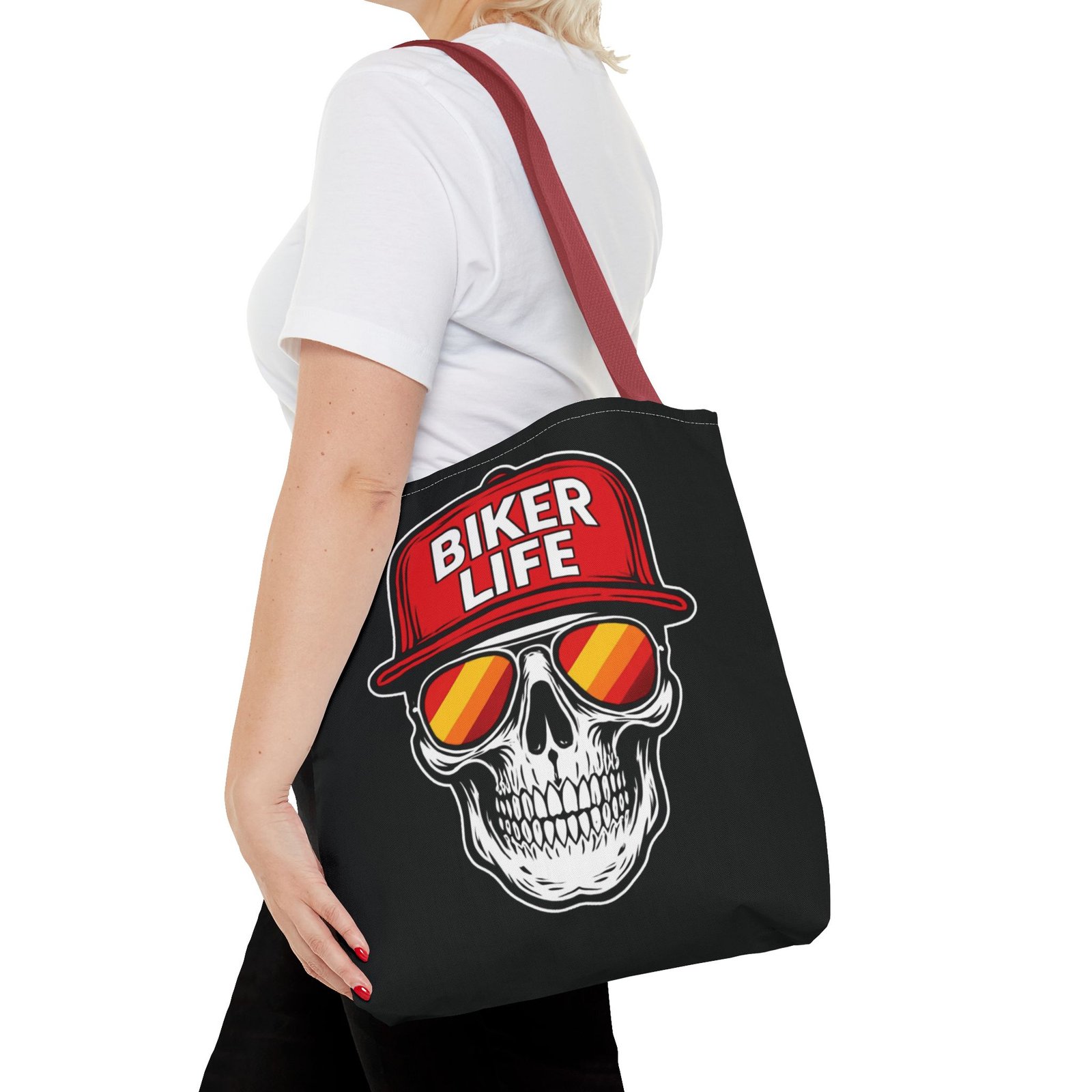 Tote Bag - Biker Life - Skull Wearing a Snapback Cap and Sunglasses - Image 10