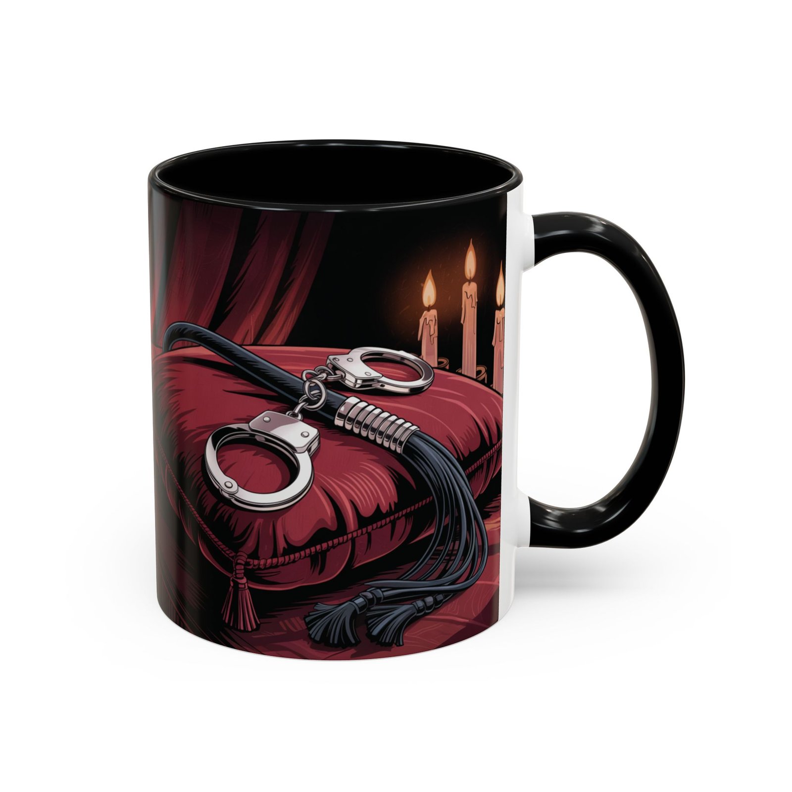 Seductive Handcuff Accent - Candles and a Whip - Bondage Theme - Choice of Colors - Coffee Mug - 11 & 15oz - Image 2
