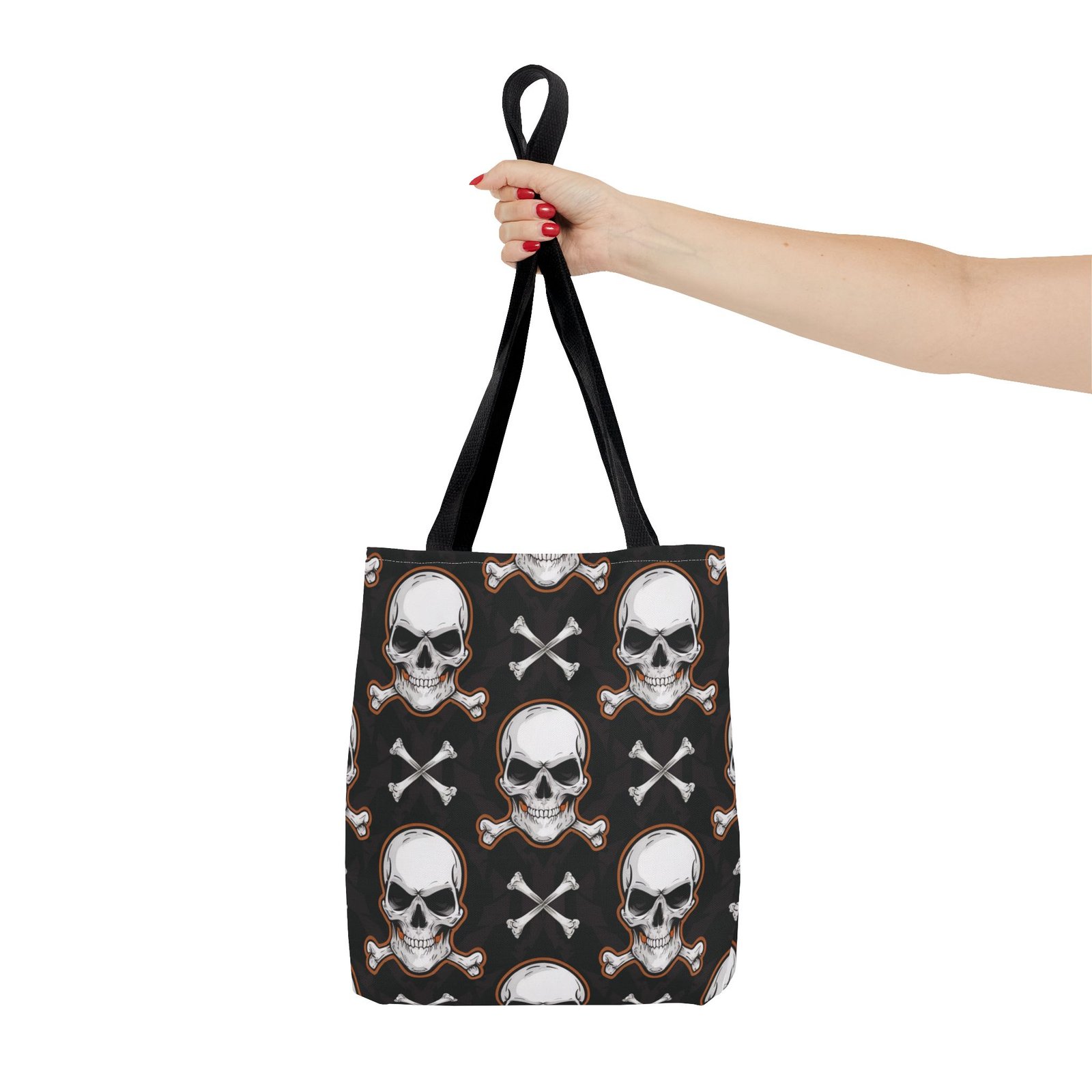 Tote Bag - Biker Life - Skull and Crossbones Pattern - White Orange Black - Image 2