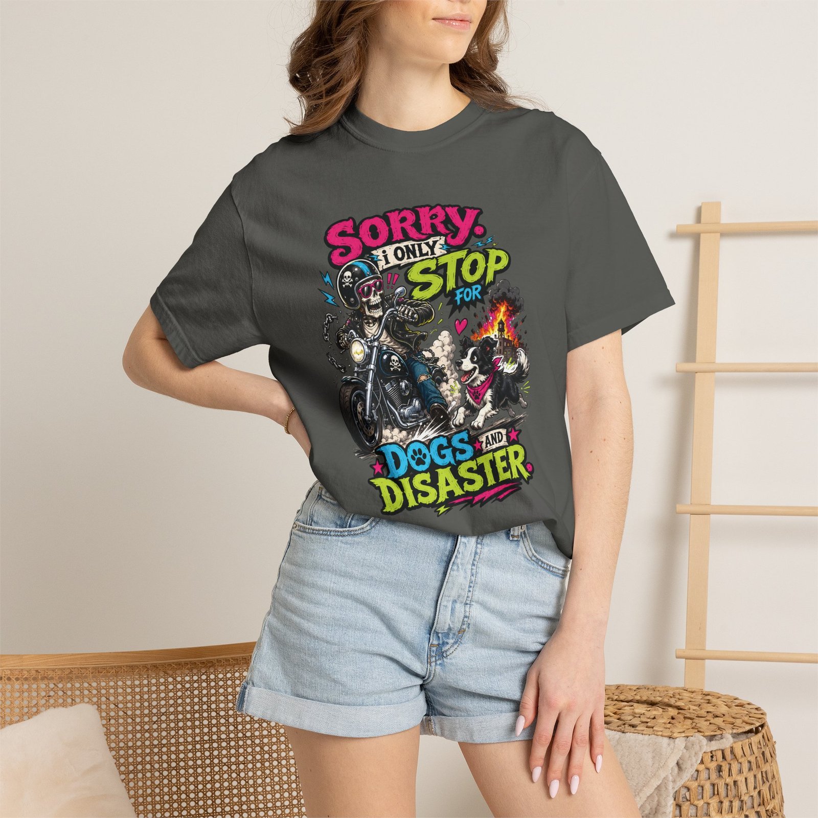 Grungy Biker T-Shirt - "Sorry I Only Stop for Dogs and Disaster" - Moto Tee - Image 12