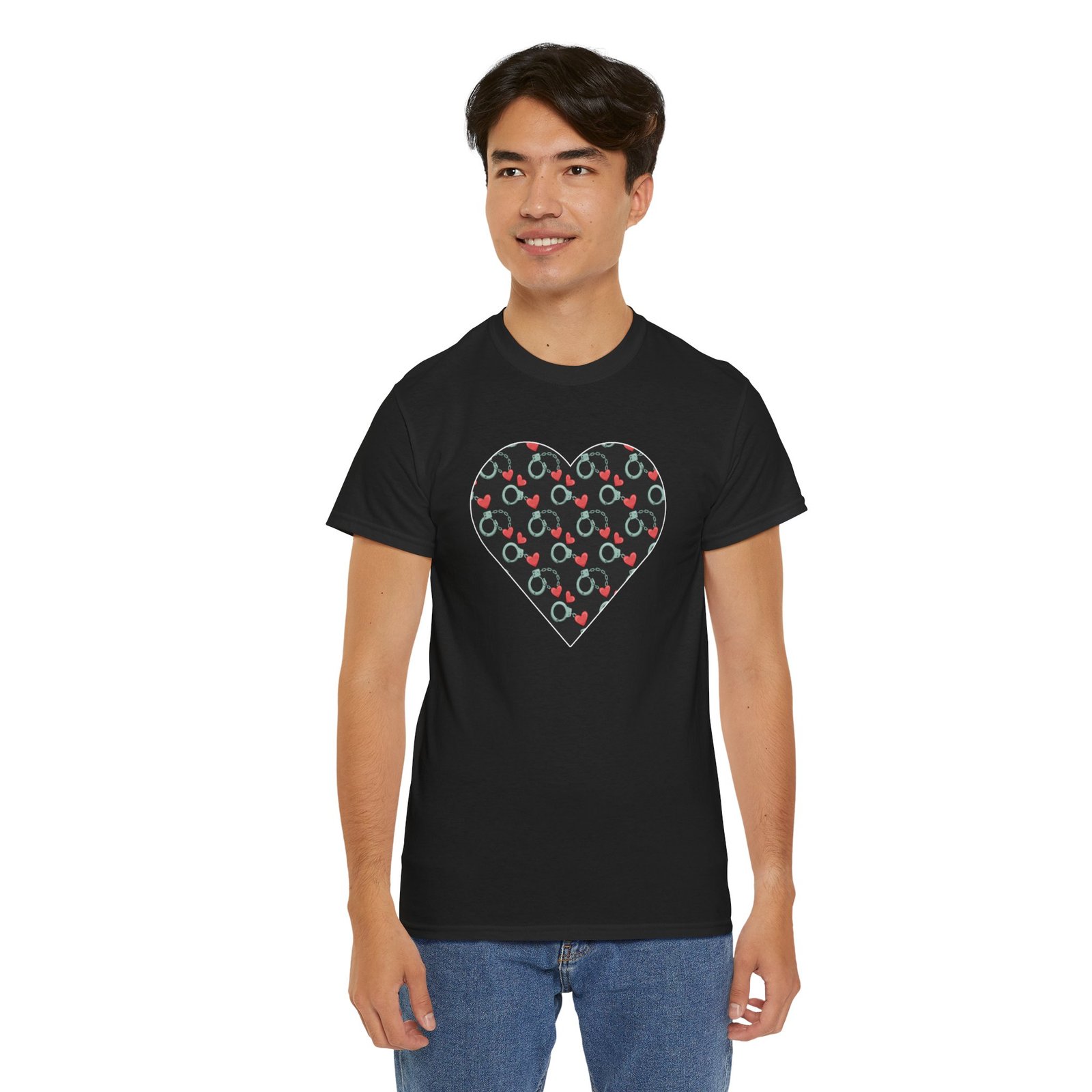 Motorcycle T-Shirt -Handcuffs and Hearts Pattern - Sexy Innuendo - Unisex Tee - Image 2