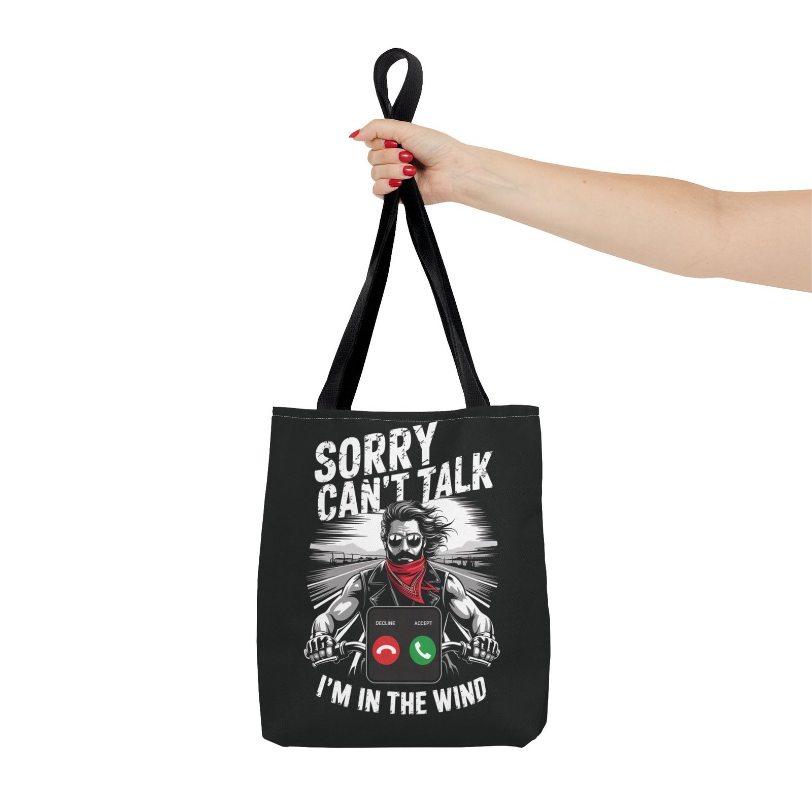Biker Tote Bag - Sorry Can't Talk I'm in the Wind - Motorcycle Riding Excuse - Image 4